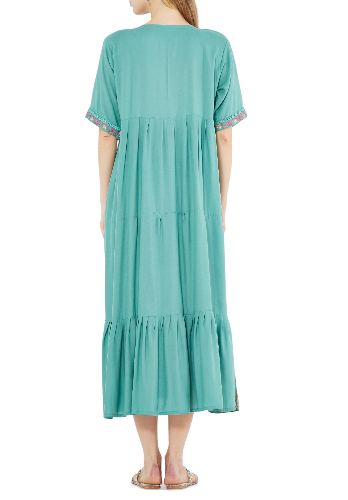 Beautiful Printed Midi Dress With Half Sleeves And V-Neckline