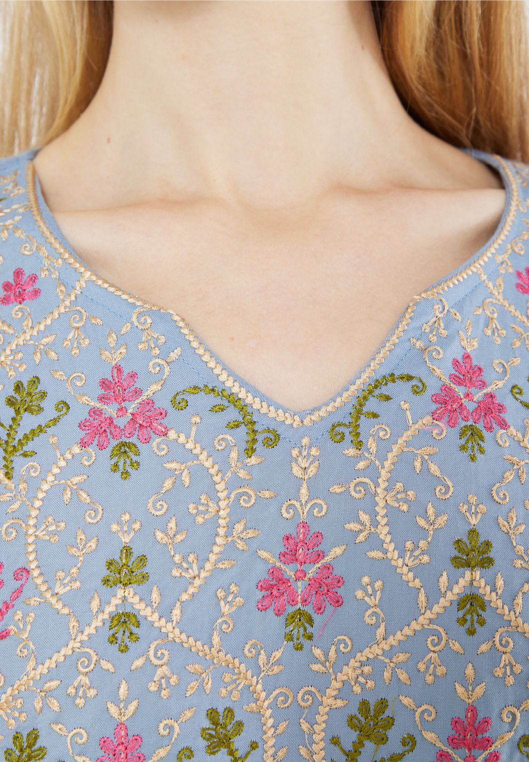 Beautiful Printed Midi Dress With Half Sleeves And V-Neckline