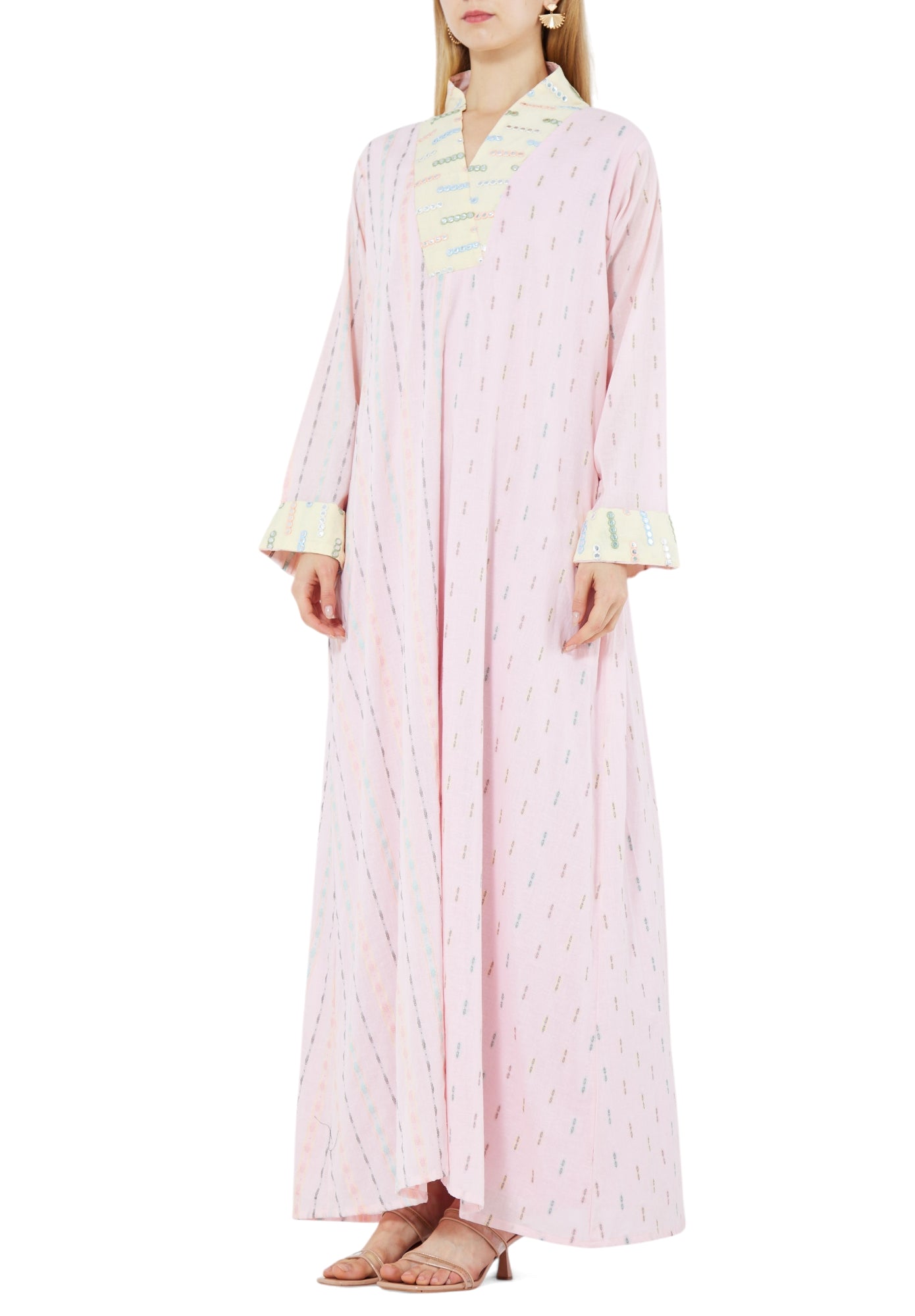 Beautiful V-Neckline Loose fit Jalabiya With Long Sleeves