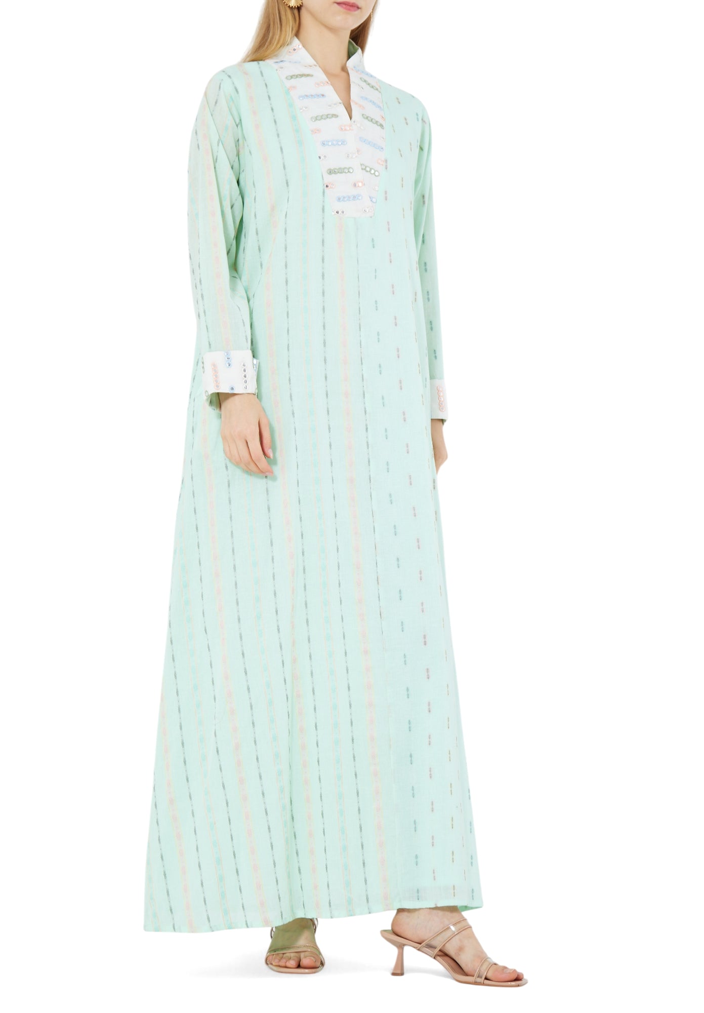 Beautiful V-Neckline Loose fit Jalabiya With Long Sleeves