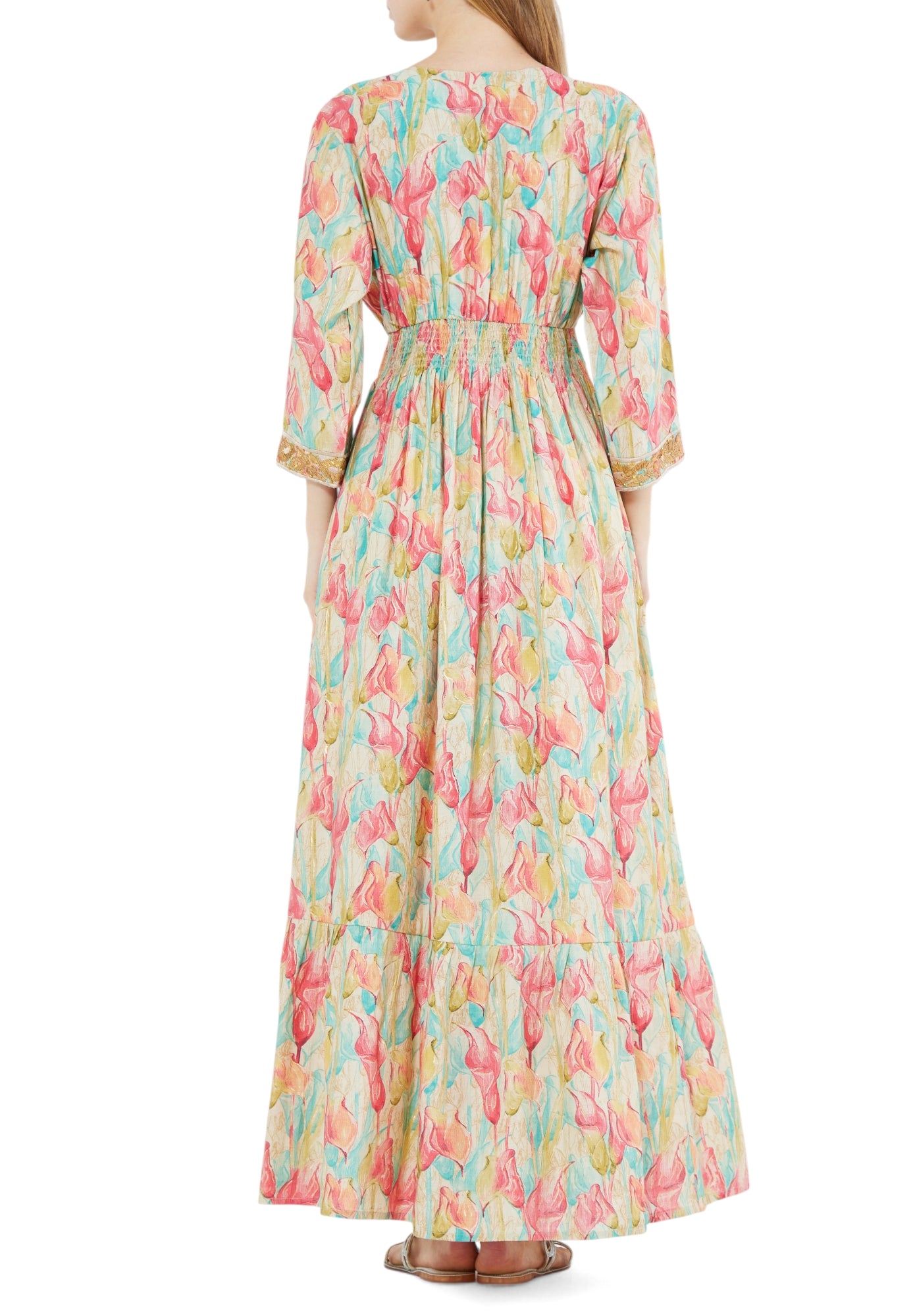 Stunning Printed Chiffon Long Dress With Lace embellishments
