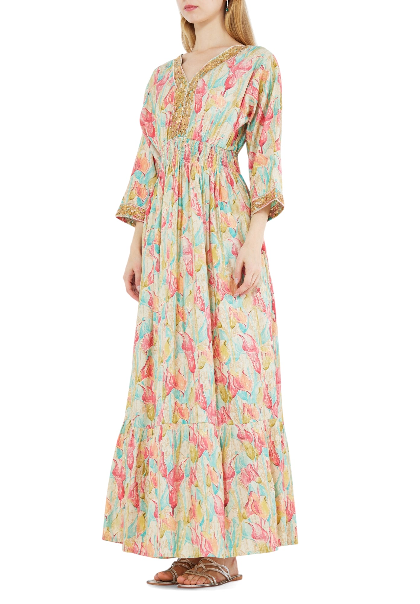 Stunning Printed Chiffon Long Dress With Lace embellishments