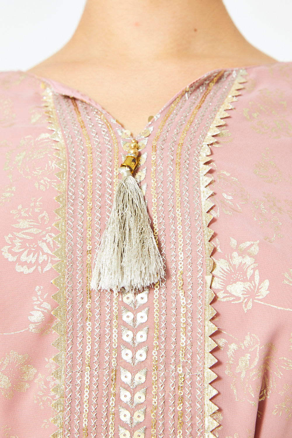 Floral Foil Wide-Sleeve Gown