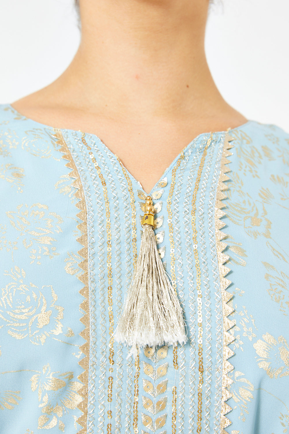 Floral Foil Wide-Sleeve Gown