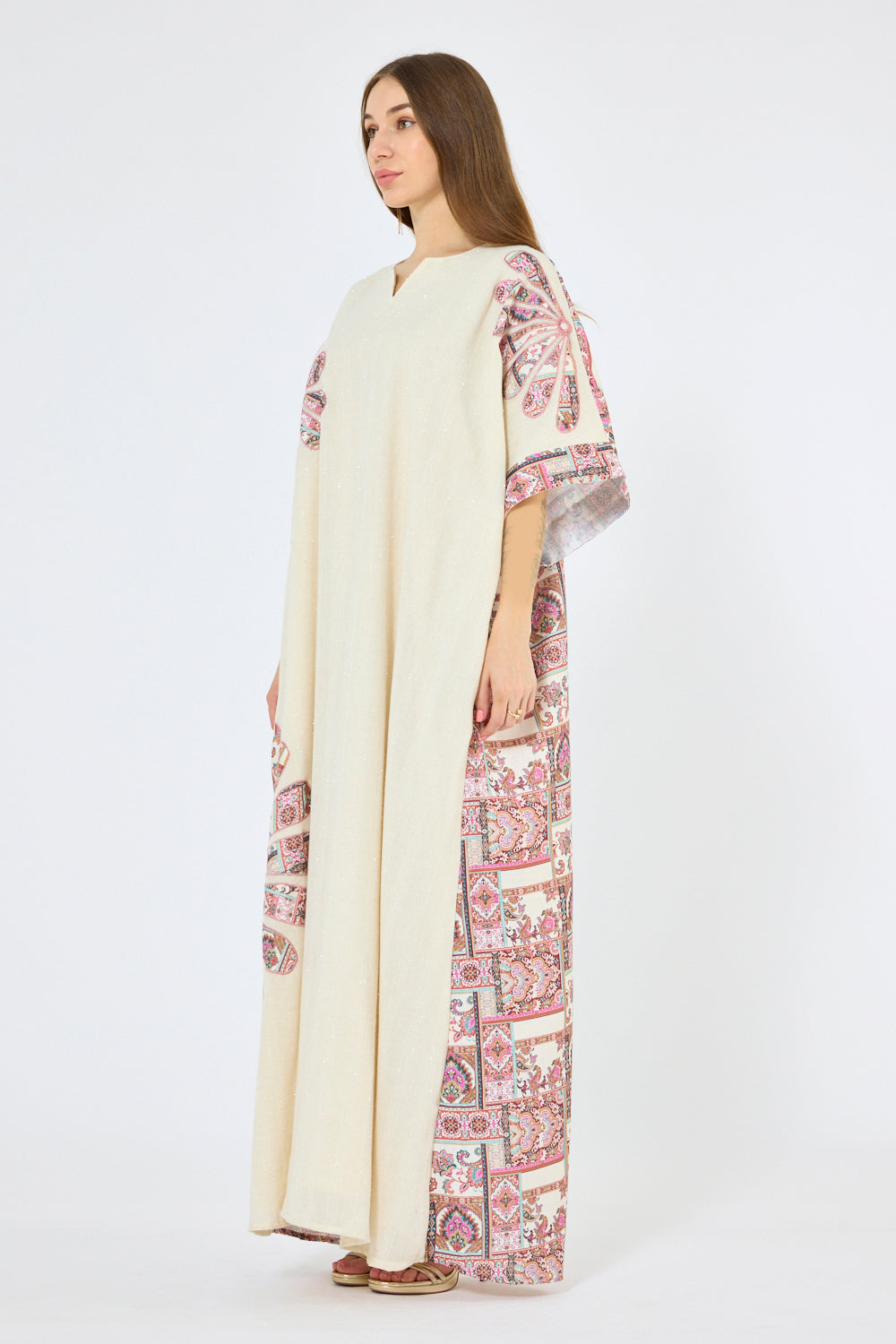 Patchwork Motif Printed Panel Kaftan