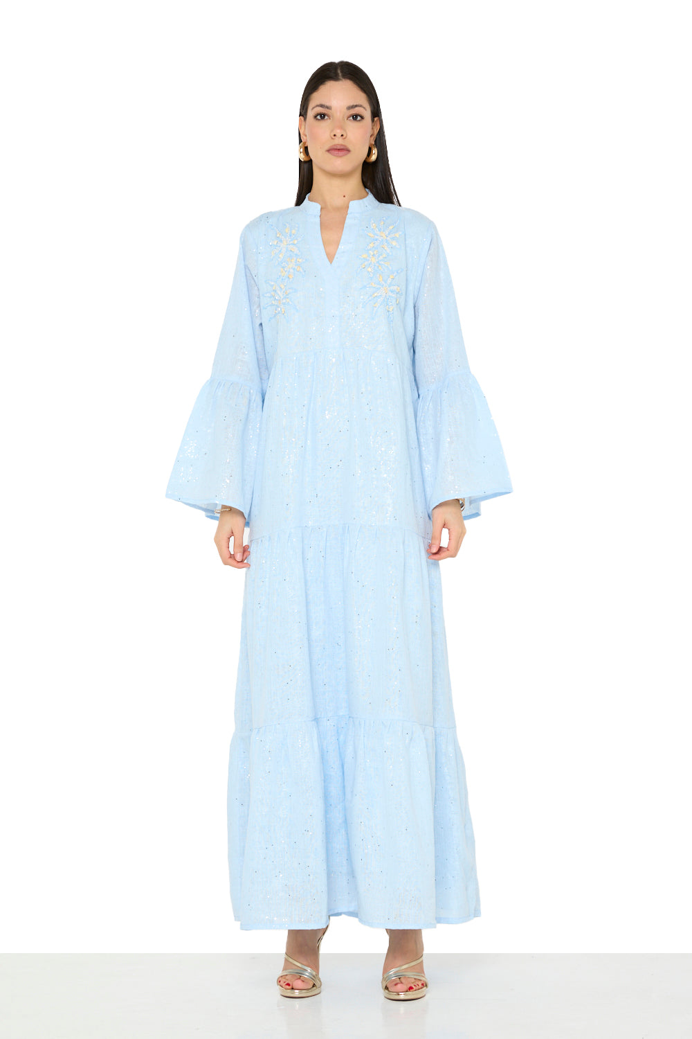 Embroidered Tiered Bell Sleeve Jalabiya