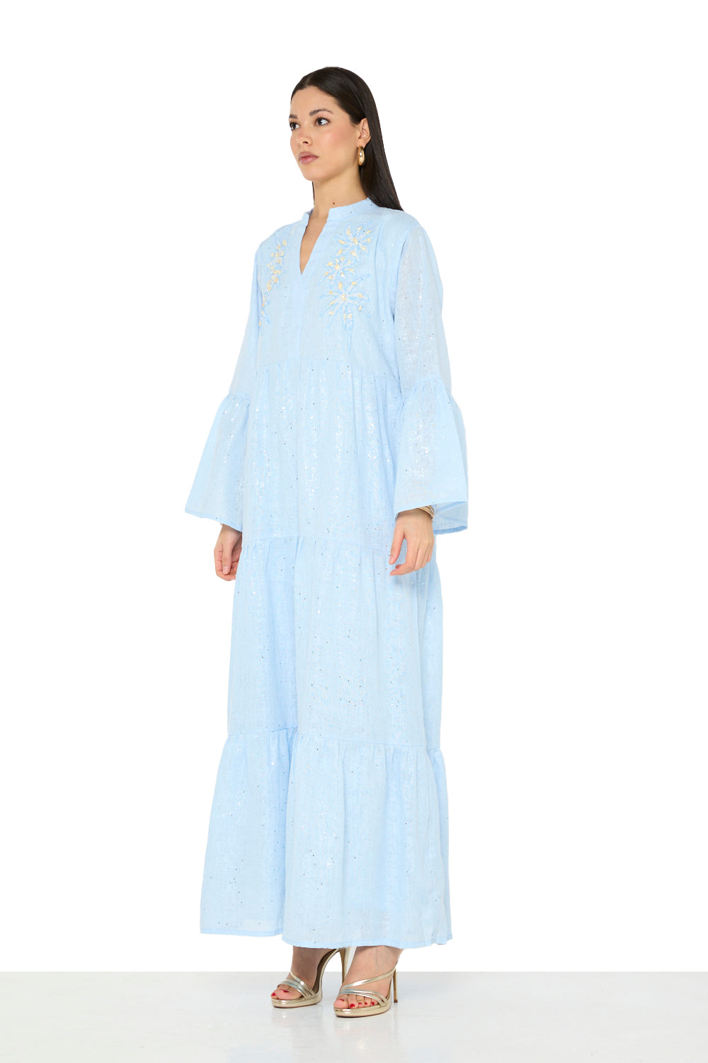 Embroidered Tiered Bell Sleeve Jalabiya