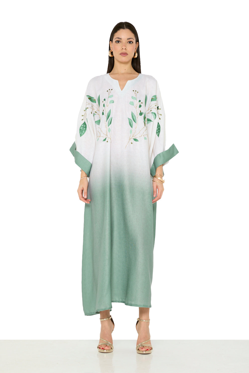 Botanical Embroidered Ombre Jalabiya