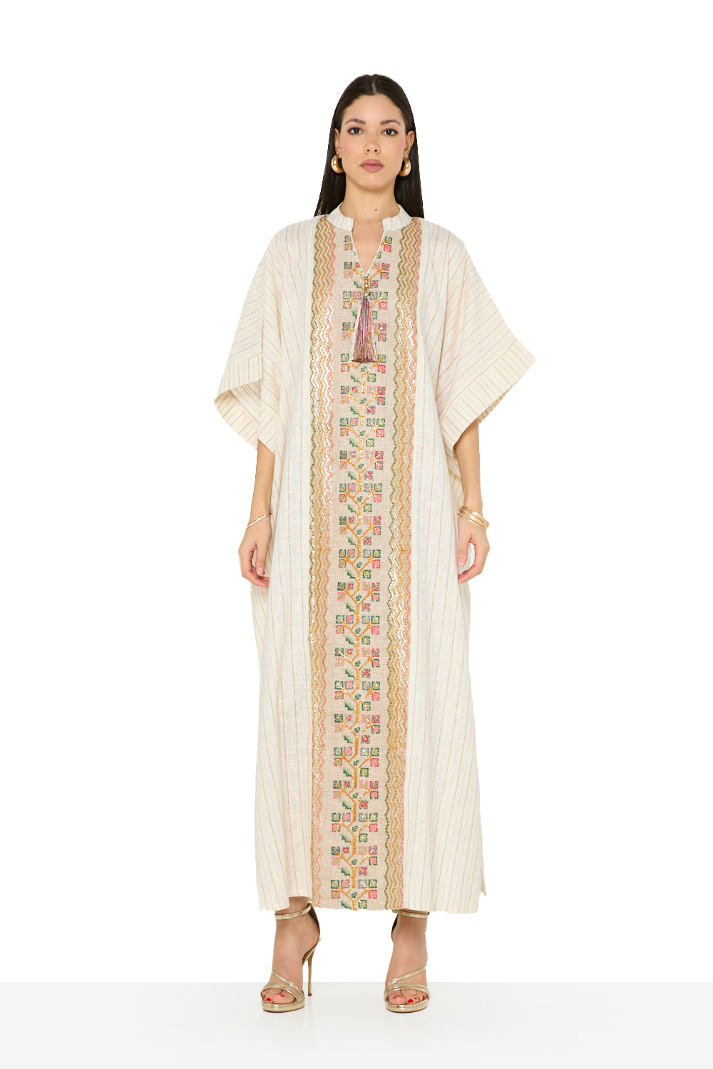 Embroidered Panel Kaftan with Tassel Detail