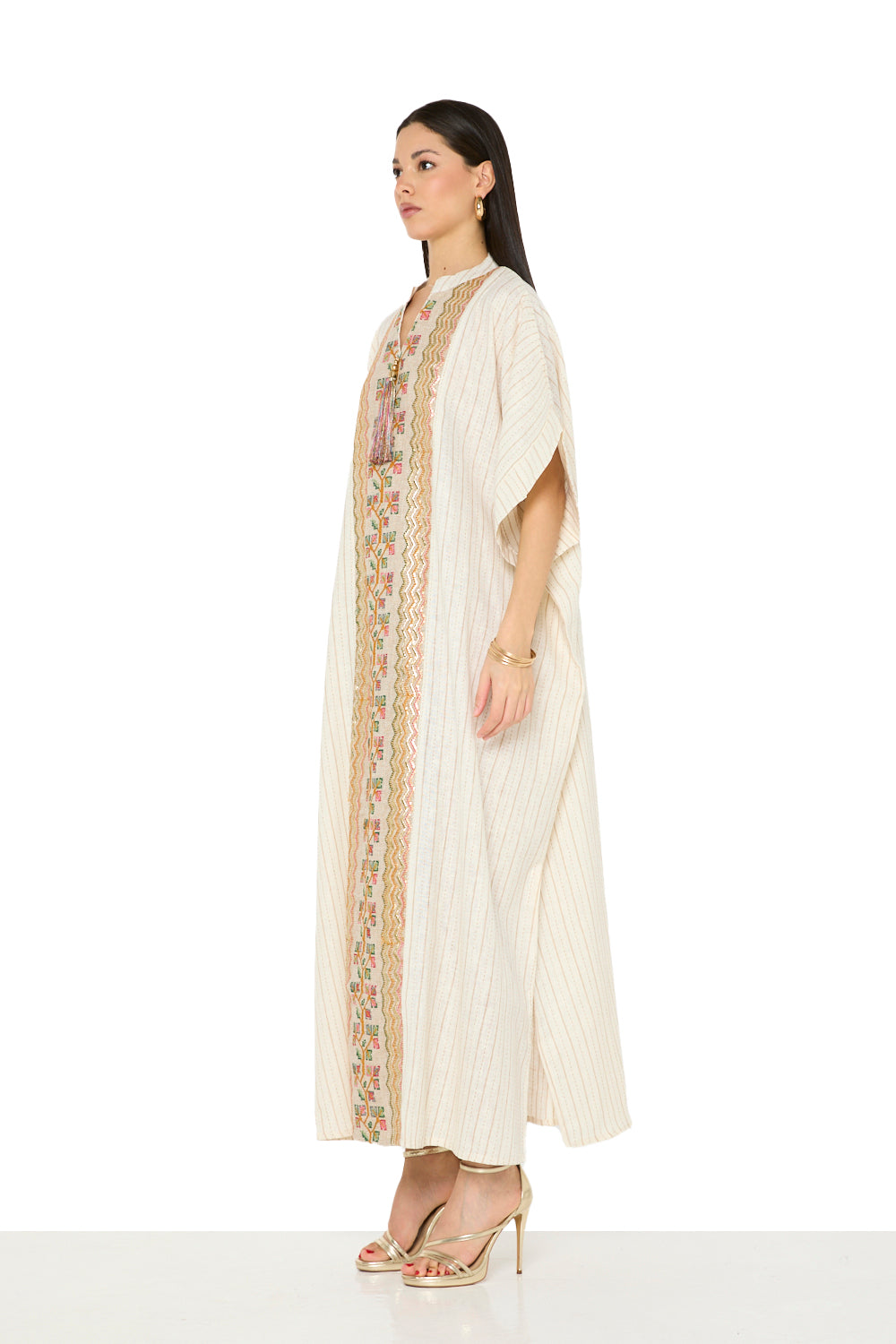 Embroidered Panel Kaftan with Tassel Detail