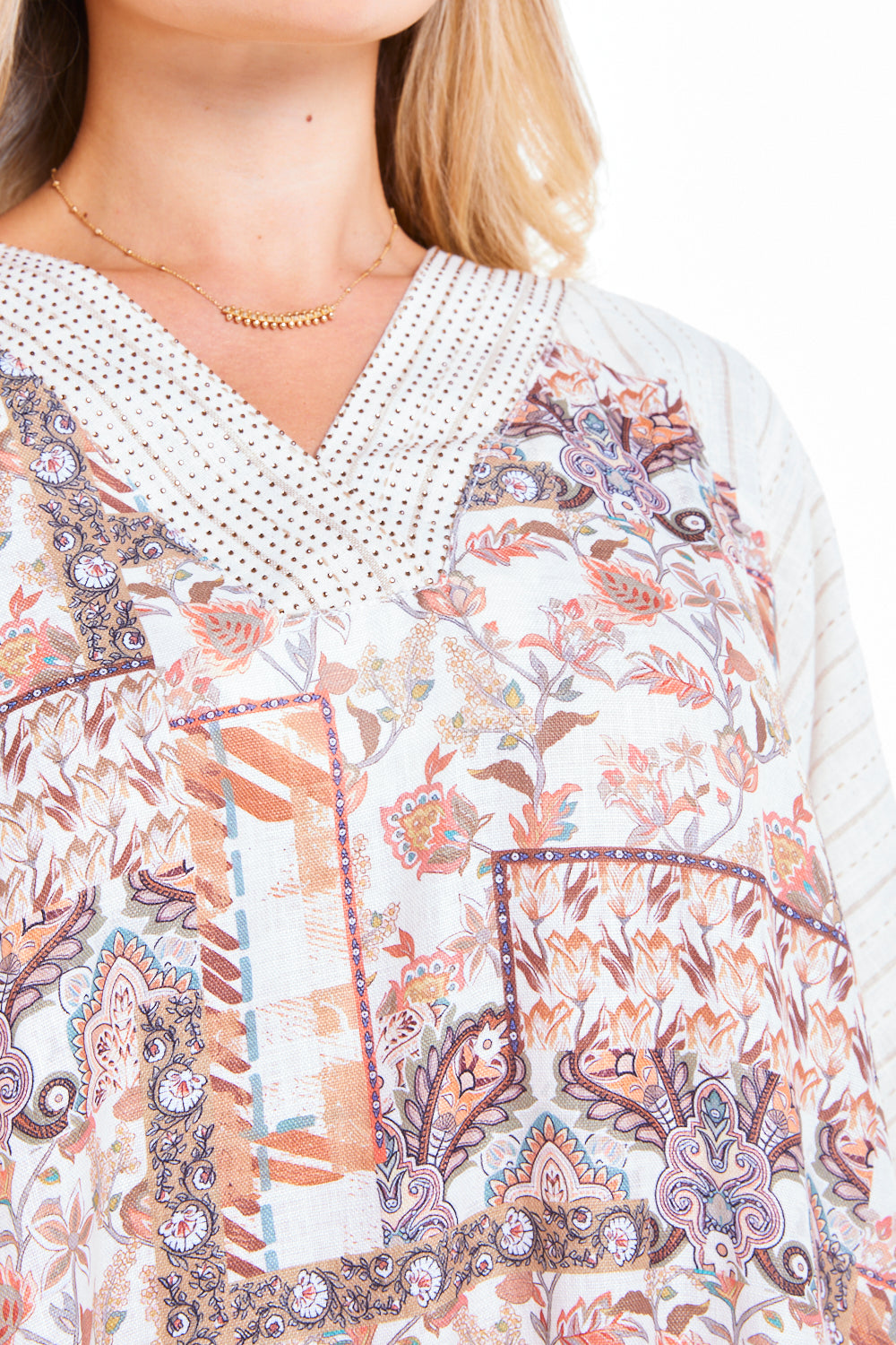 Patchwork Print V-Neck Kaftan