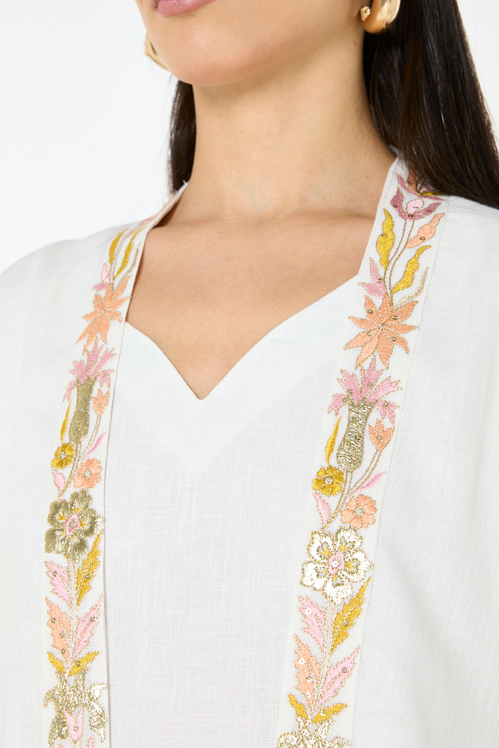 Embroidered Open-Front Jalabiya