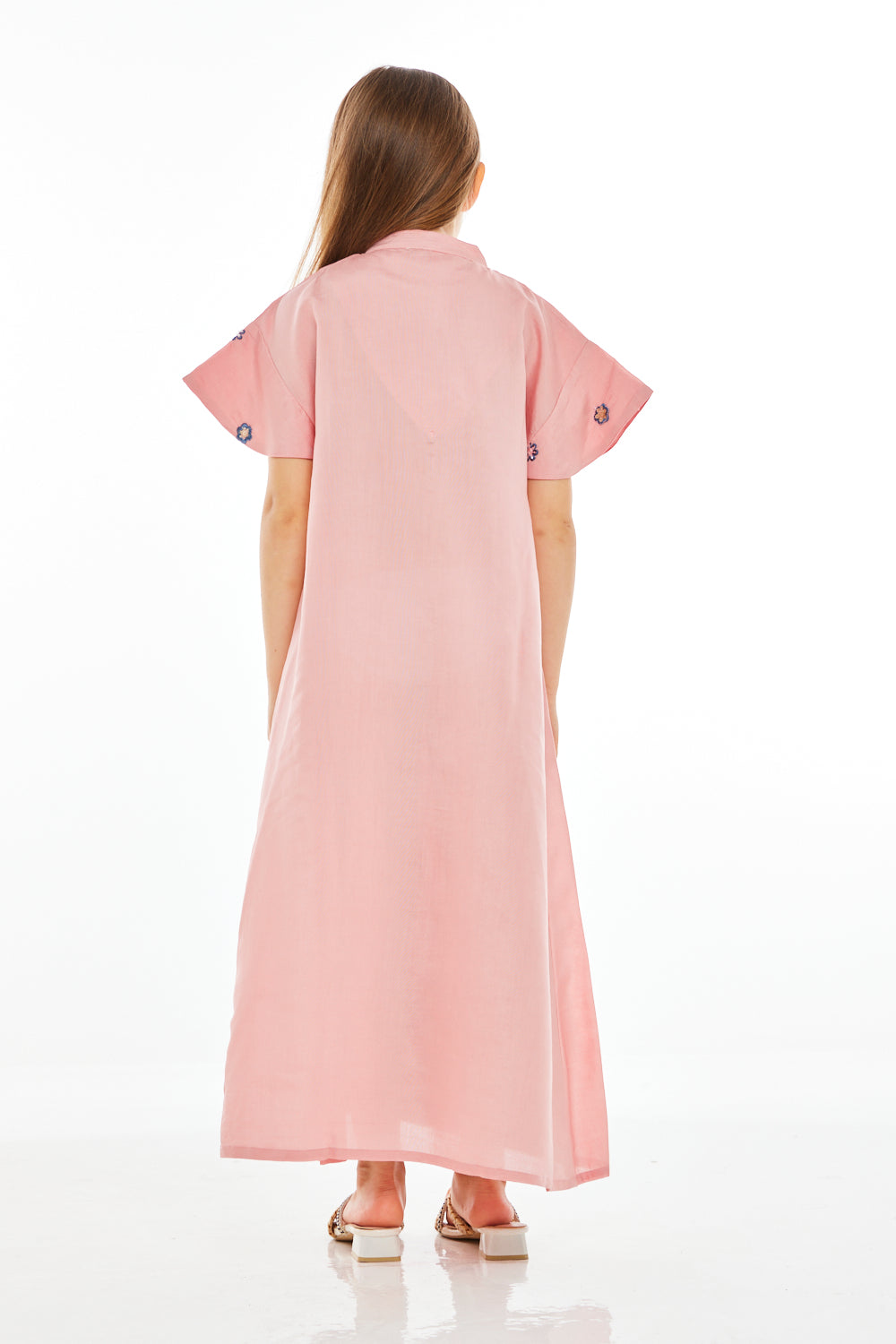 Floral Embroidered Statement Sleeve Straight Maxi Dress