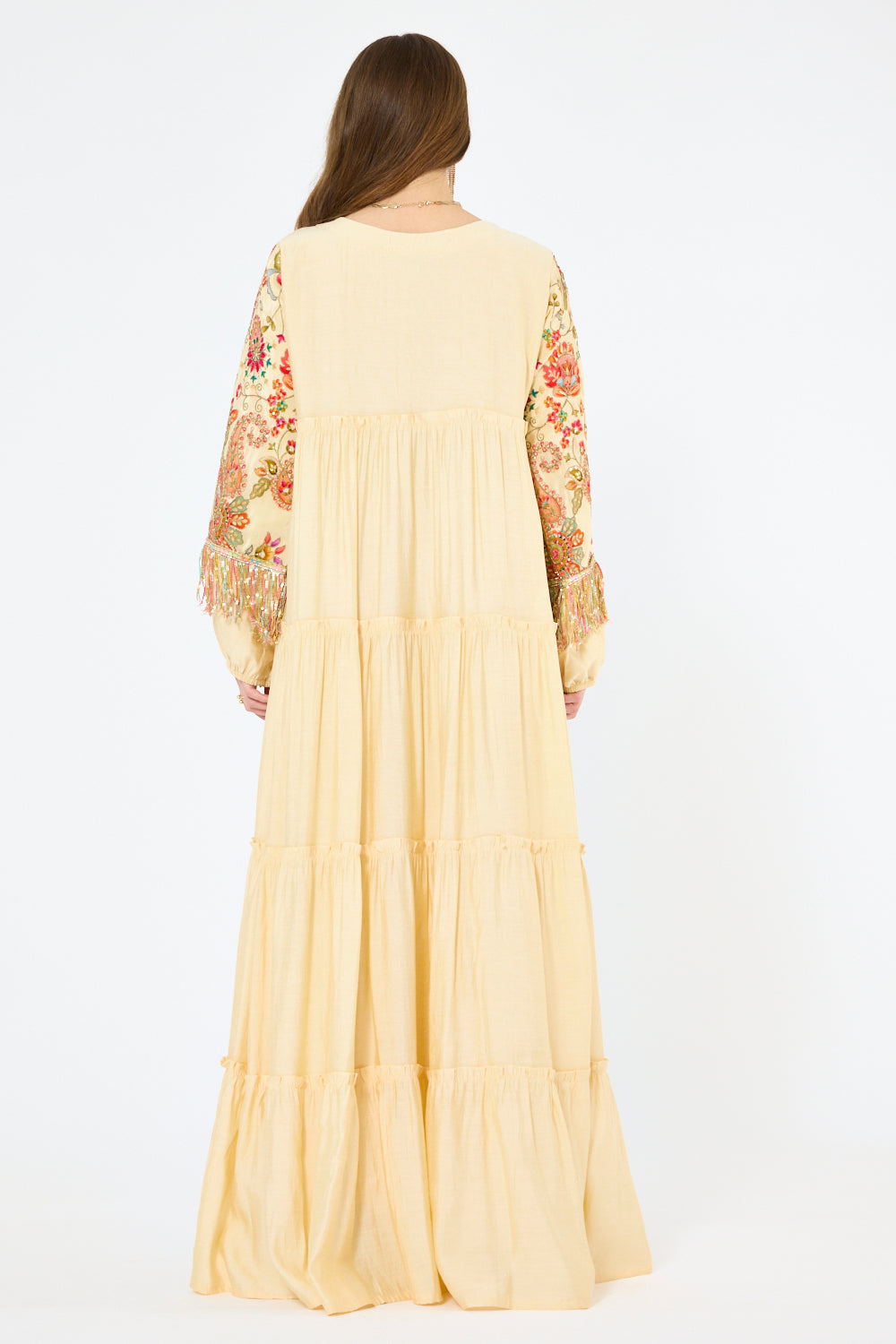 Multicolor Folk Embroidery Tiered Maxi Dress