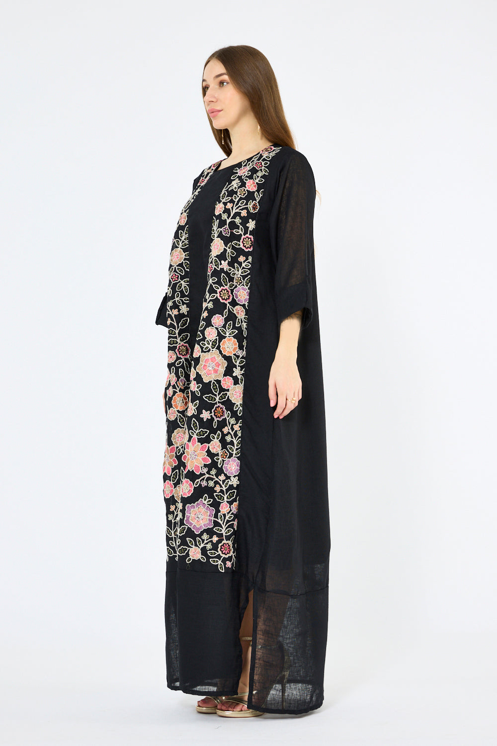 Black Floral Embroidered Panelled Layer Dress
