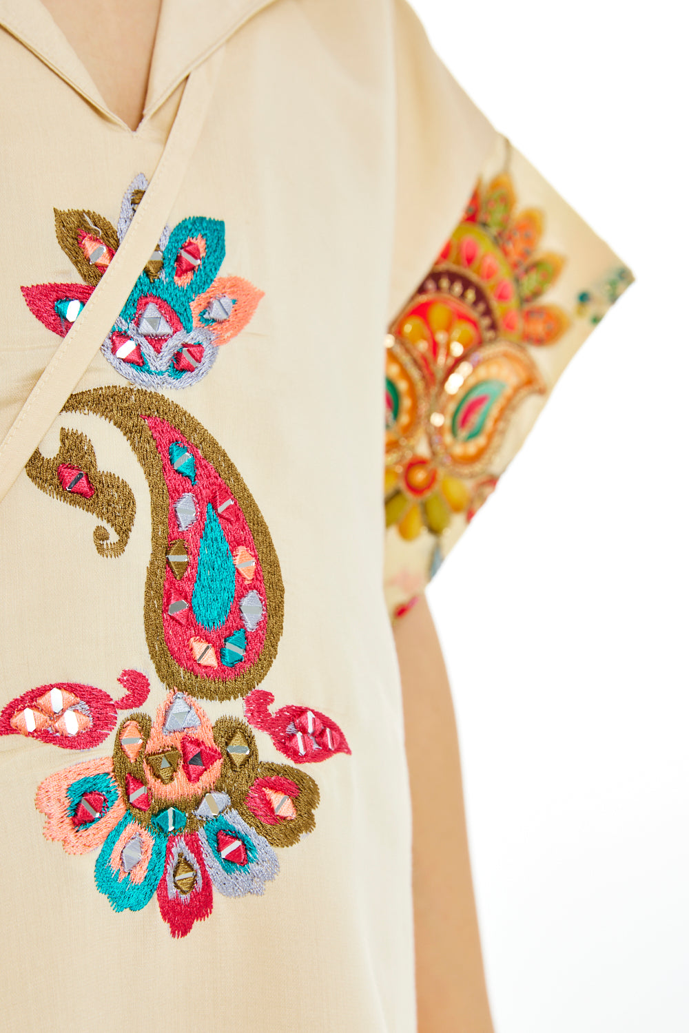 Paisley Motif Embroiderd Dress with Crossbody Sling