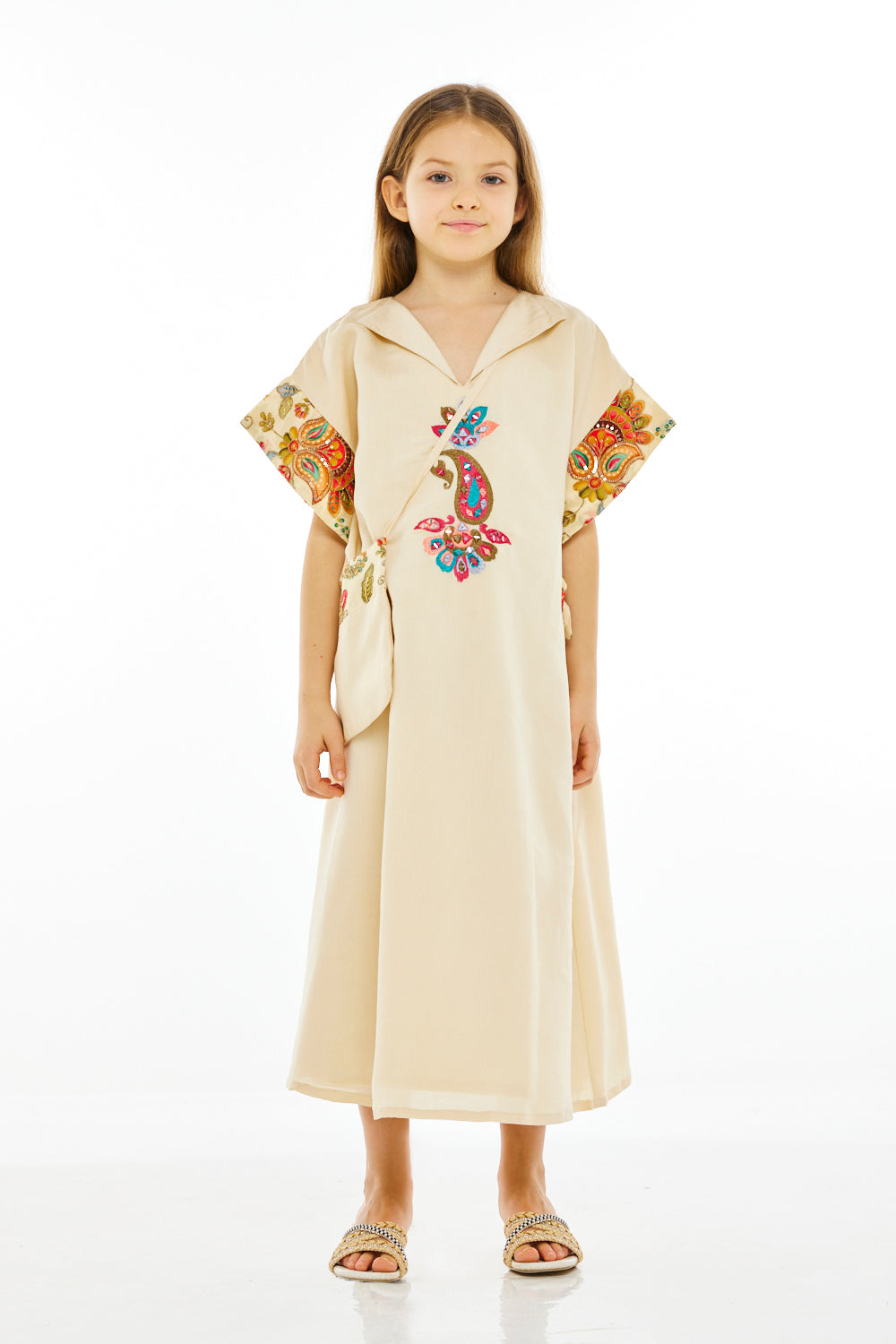 Paisley Motif Embroiderd Dress with Crossbody Sling