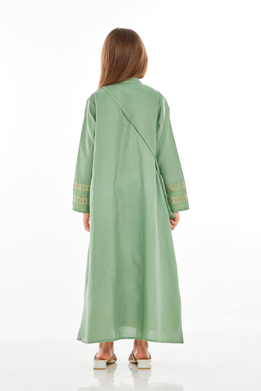 Gold Accent Embroidered Dress with Crossbody Sling