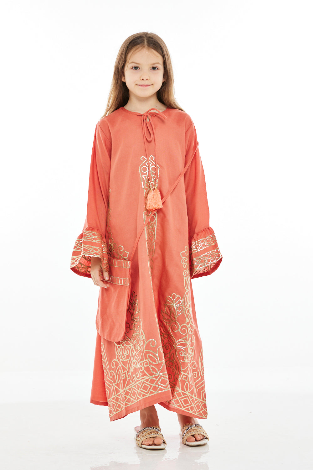 Embroidered Hem Panel Dress with Crossbody Sling