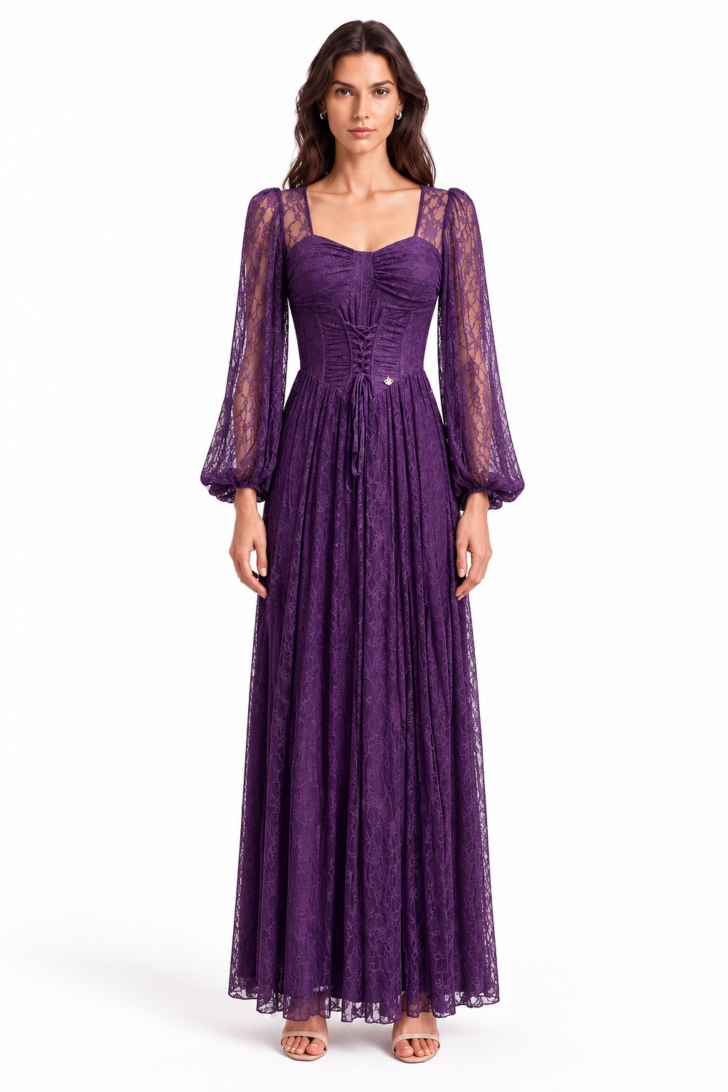 "Elara" Lace Corset Square-Neck Dress