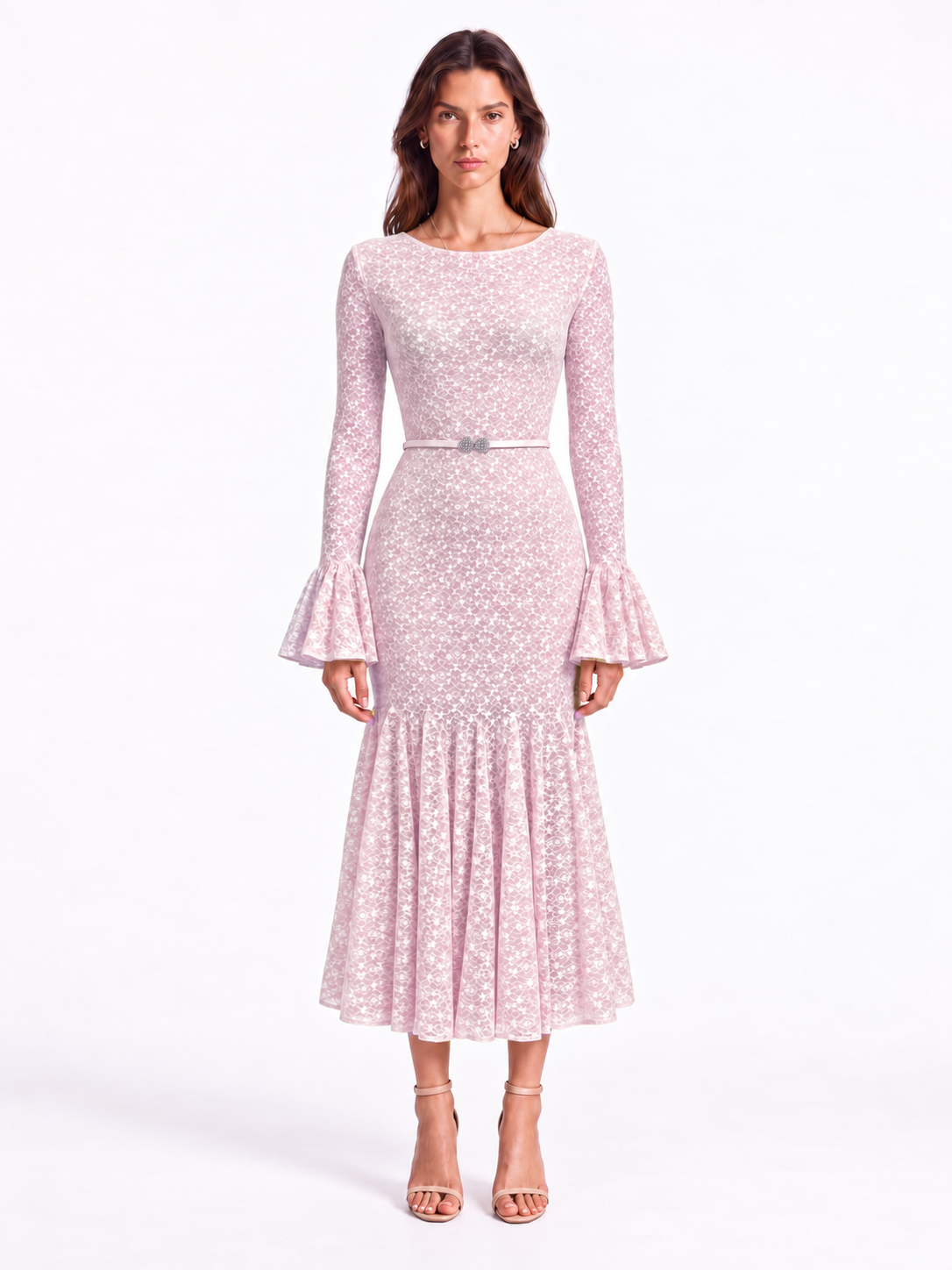 "Elara" Boat-Neck Bell Sleeve Dress