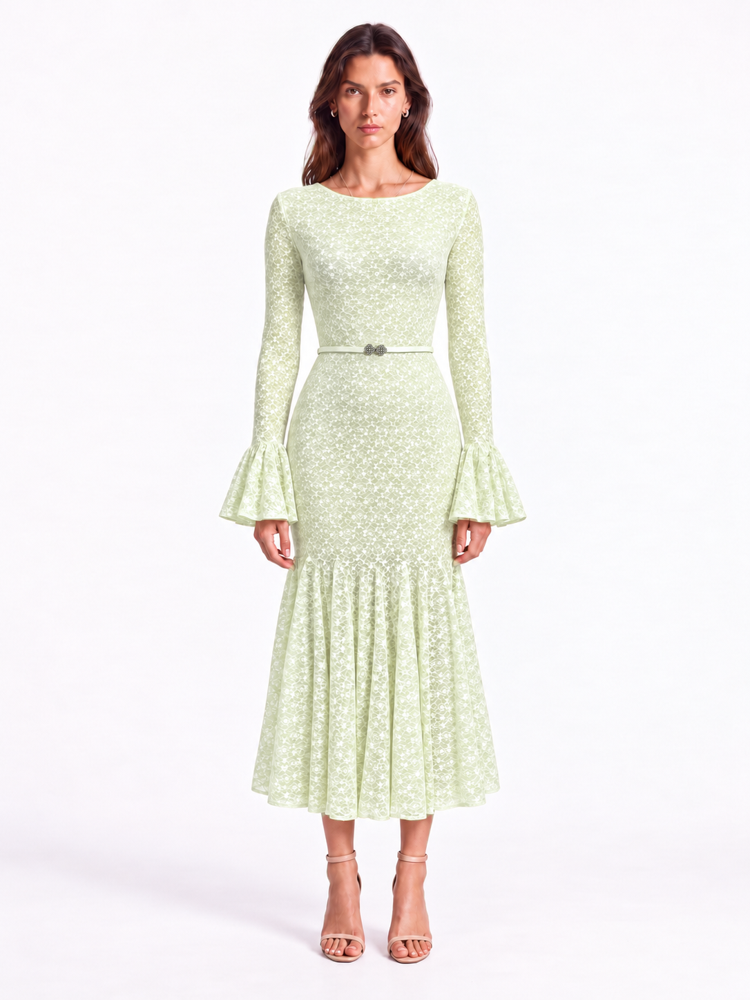 "Elara" Boat-Neck Bell Sleeve Dress