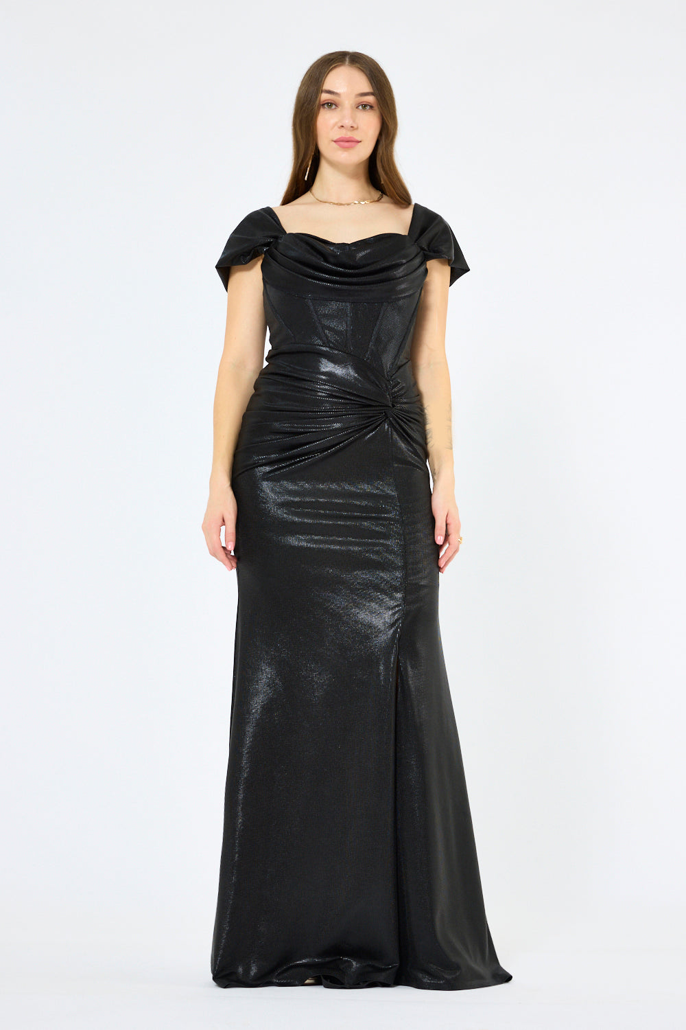 Metallic Twist-Drape Corset Gown