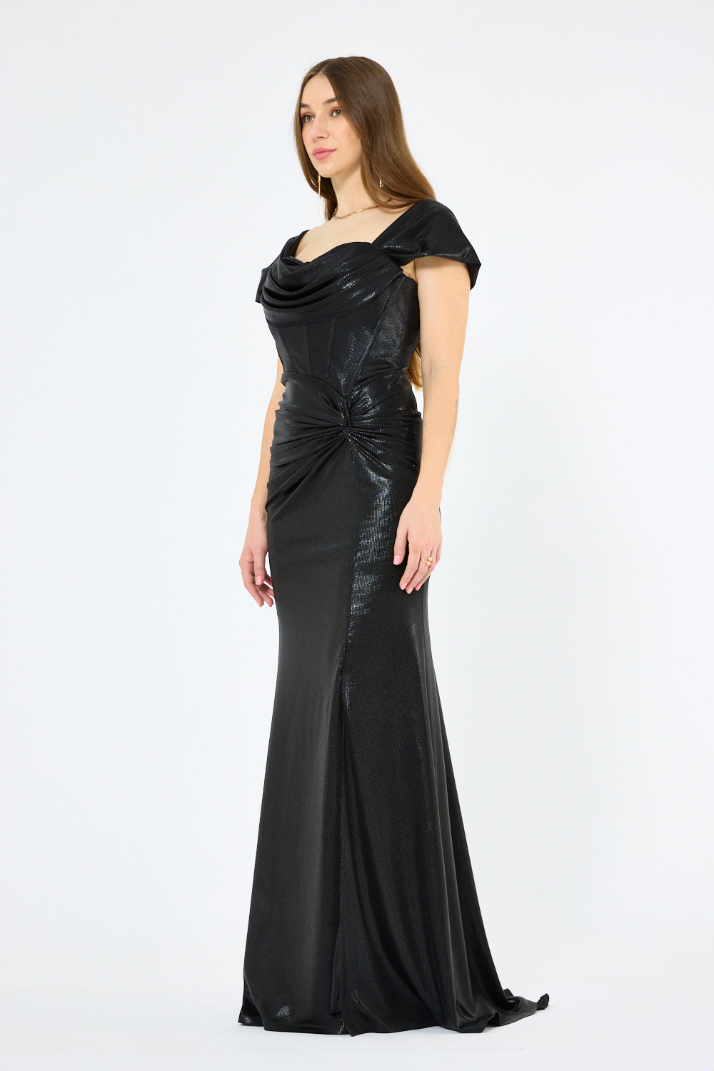 Metallic Twist-Drape Corset Gown