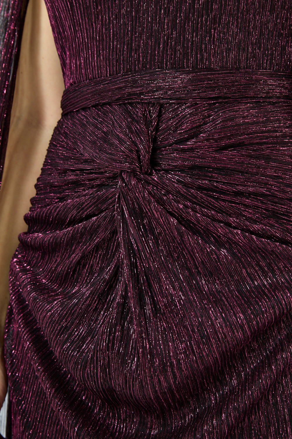 Cape Sleeve Twist-Waist Metallic Gown