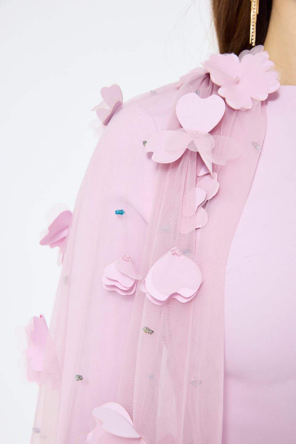 Floral Appliqué Shoulder Drape Gown