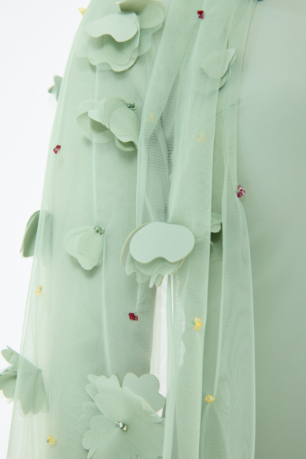 Floral Appliqué Shoulder Drape Gown