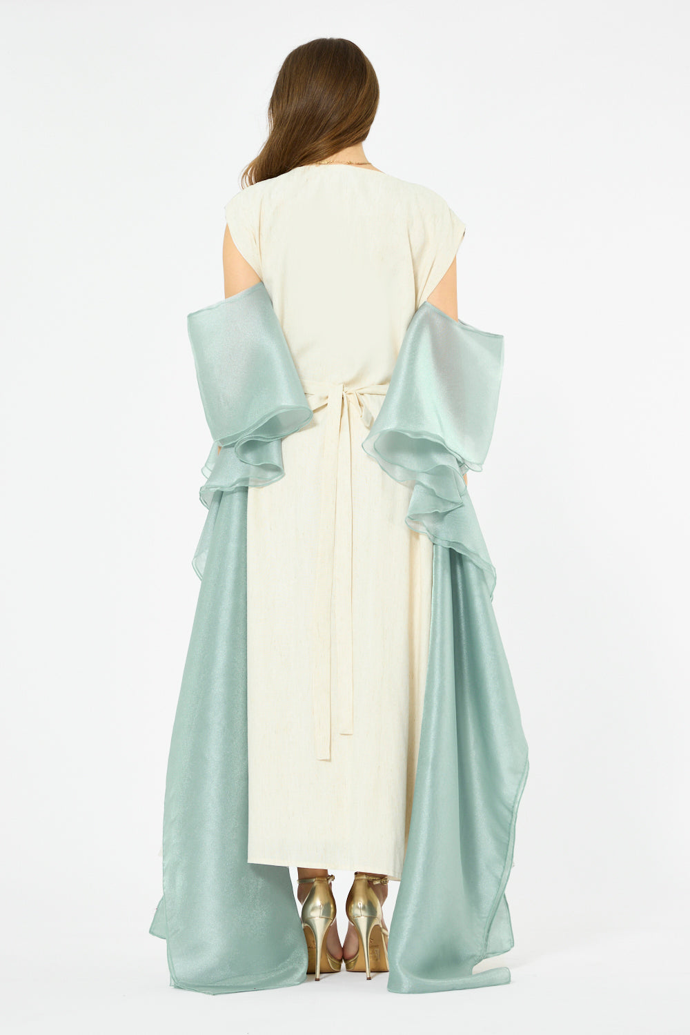 Abstract Swirl Embroidered Organza Drape Dress