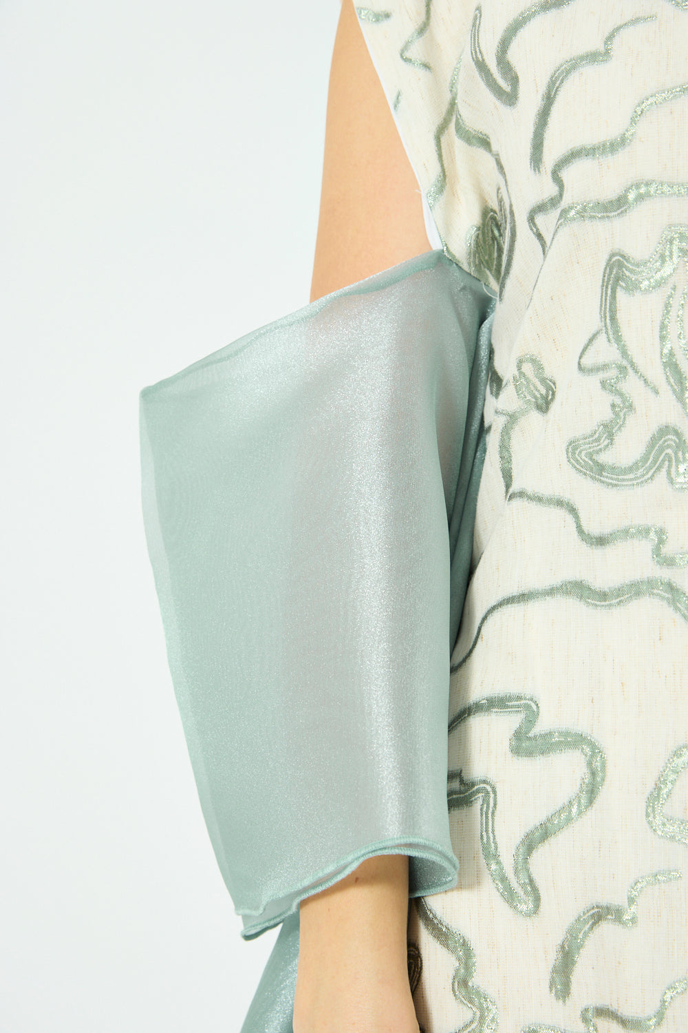 Abstract Swirl Embroidered Organza Drape Dress