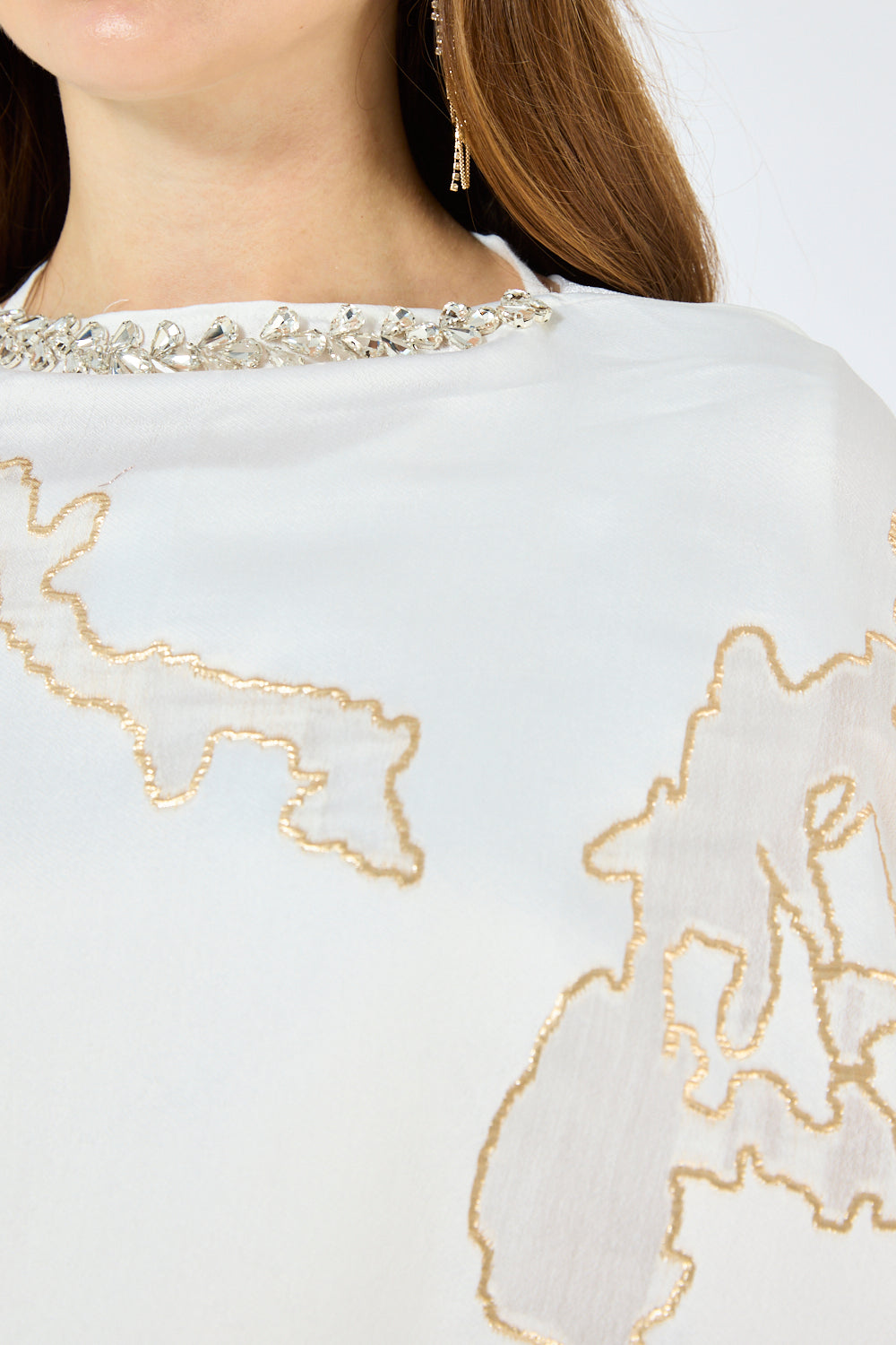 Crystal Neckline Contour Cape Overlay Gown