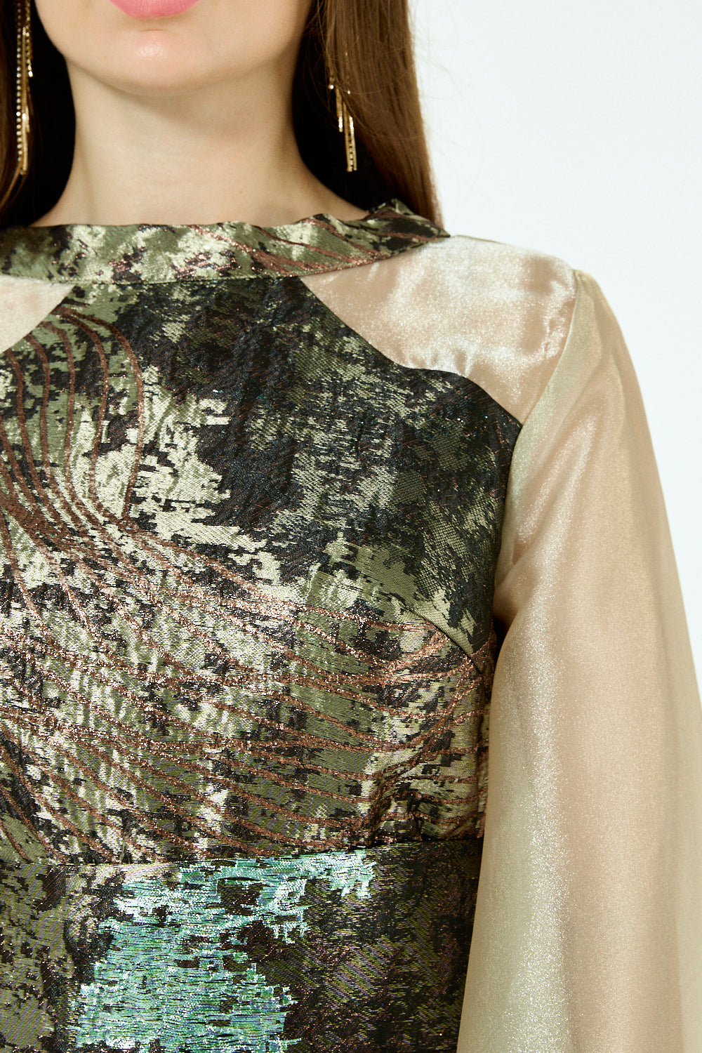 Metallic Jacquard Pattern Cape Gown