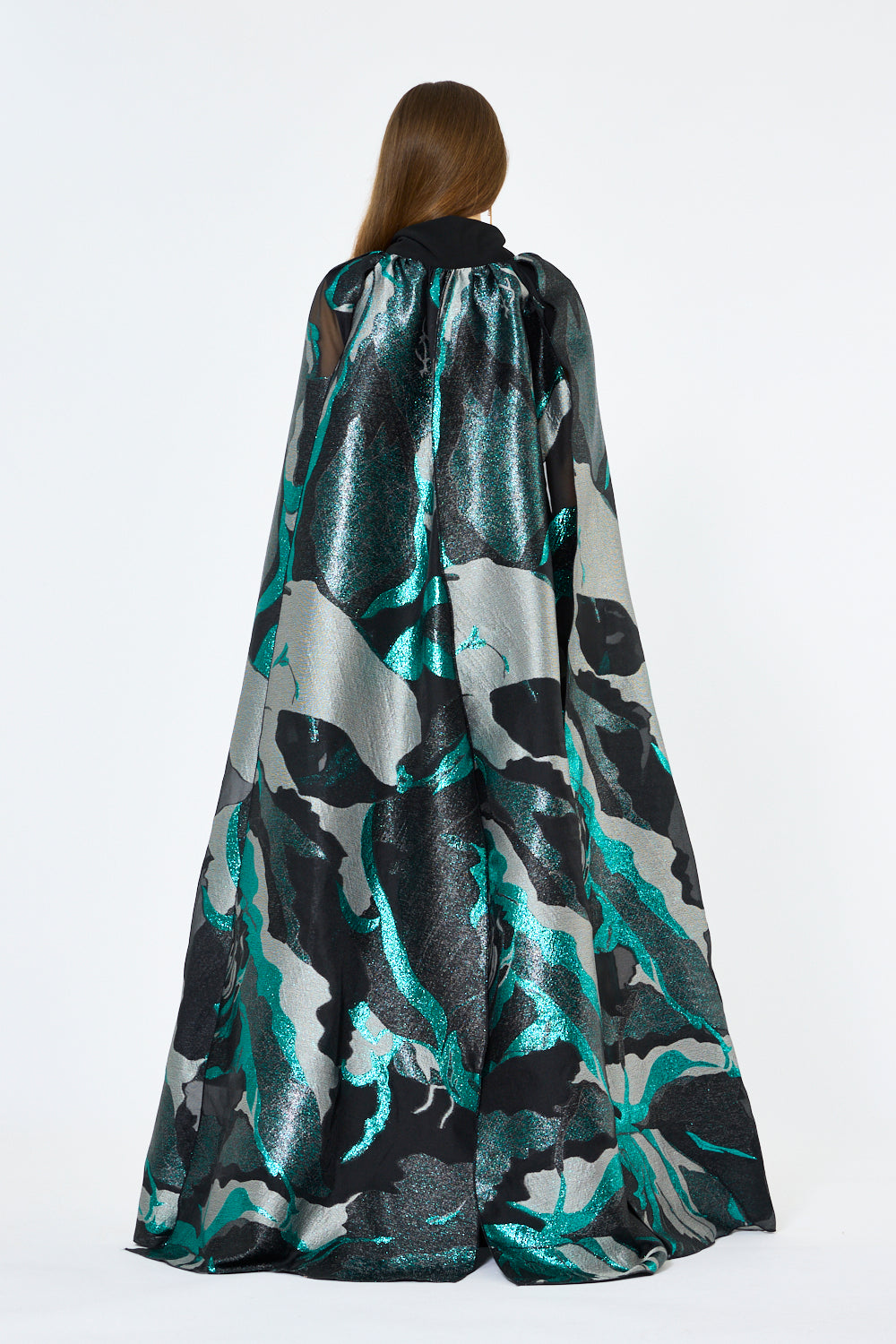 Abstract Metallic Artwork Cape Gown