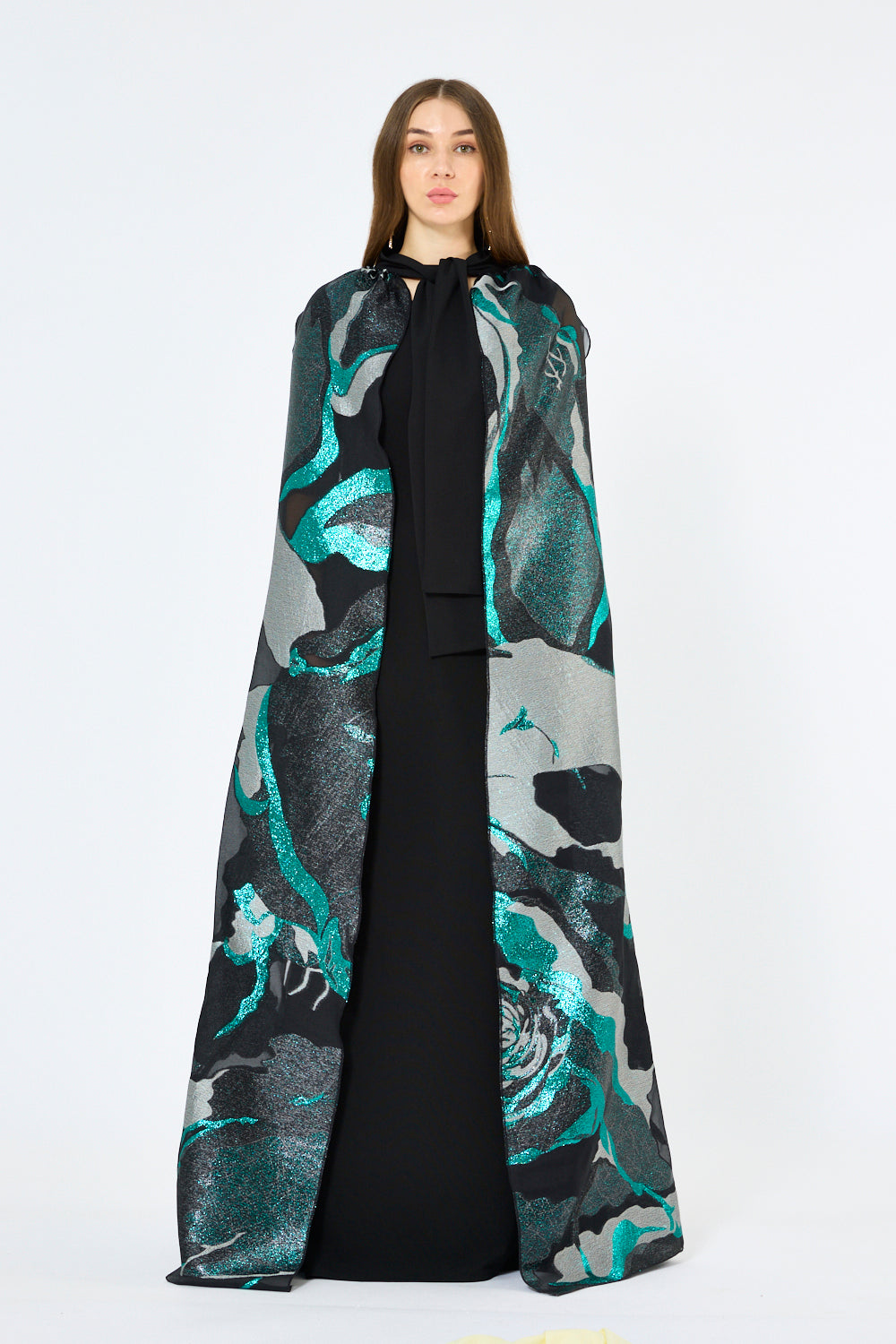 Abstract Metallic Artwork Cape Gown