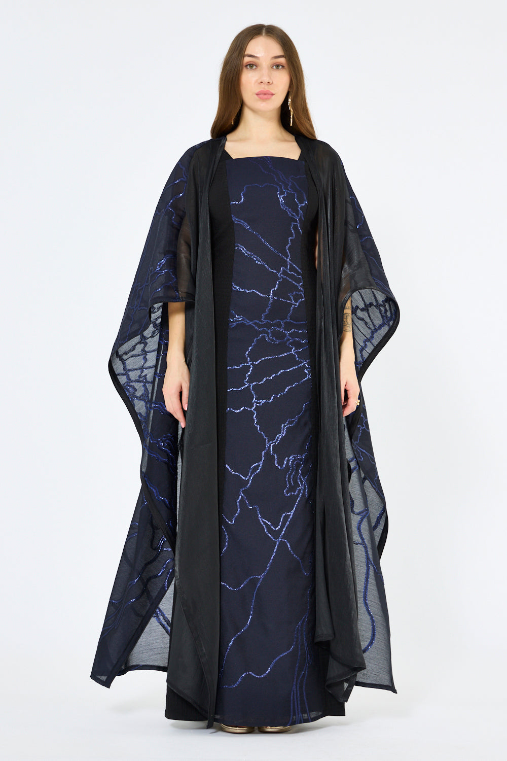 Crinkle Motif Cape Overlay Gown