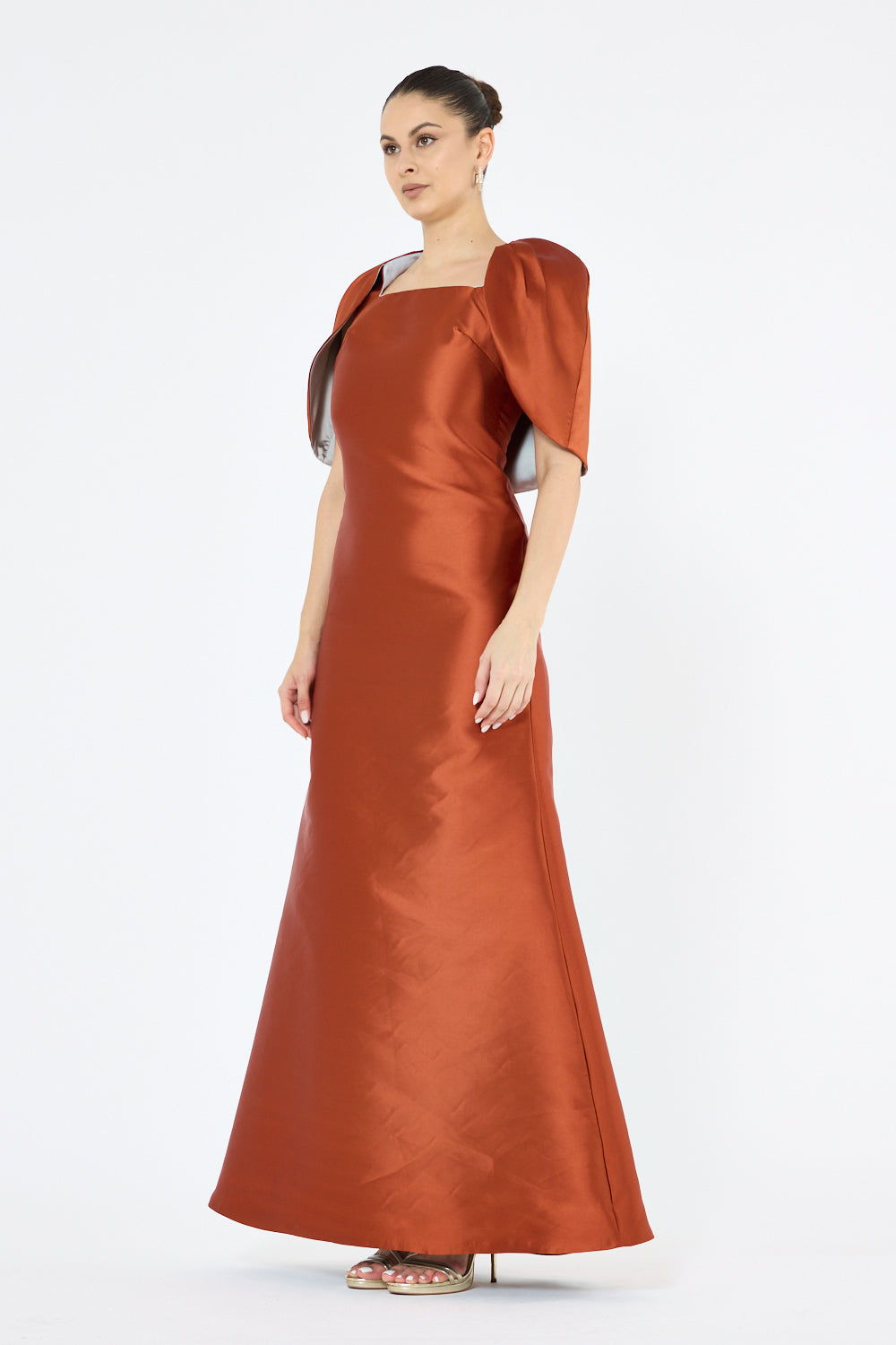 Structured Cape Sleeve A-Line Gown