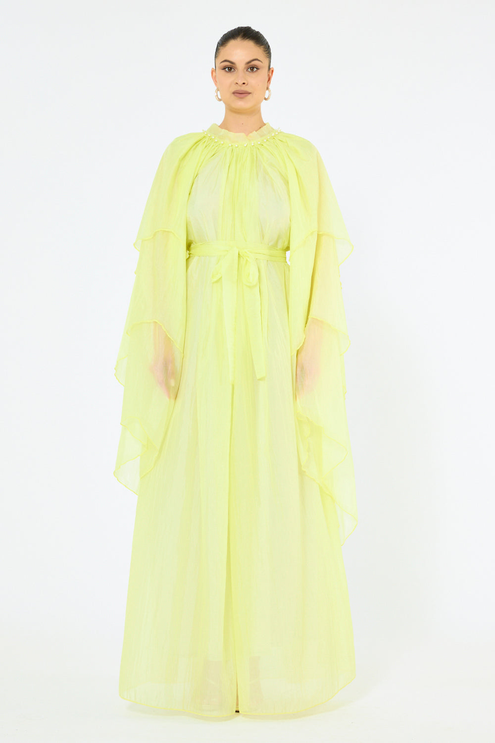 Pearl Trim Gathered Dress