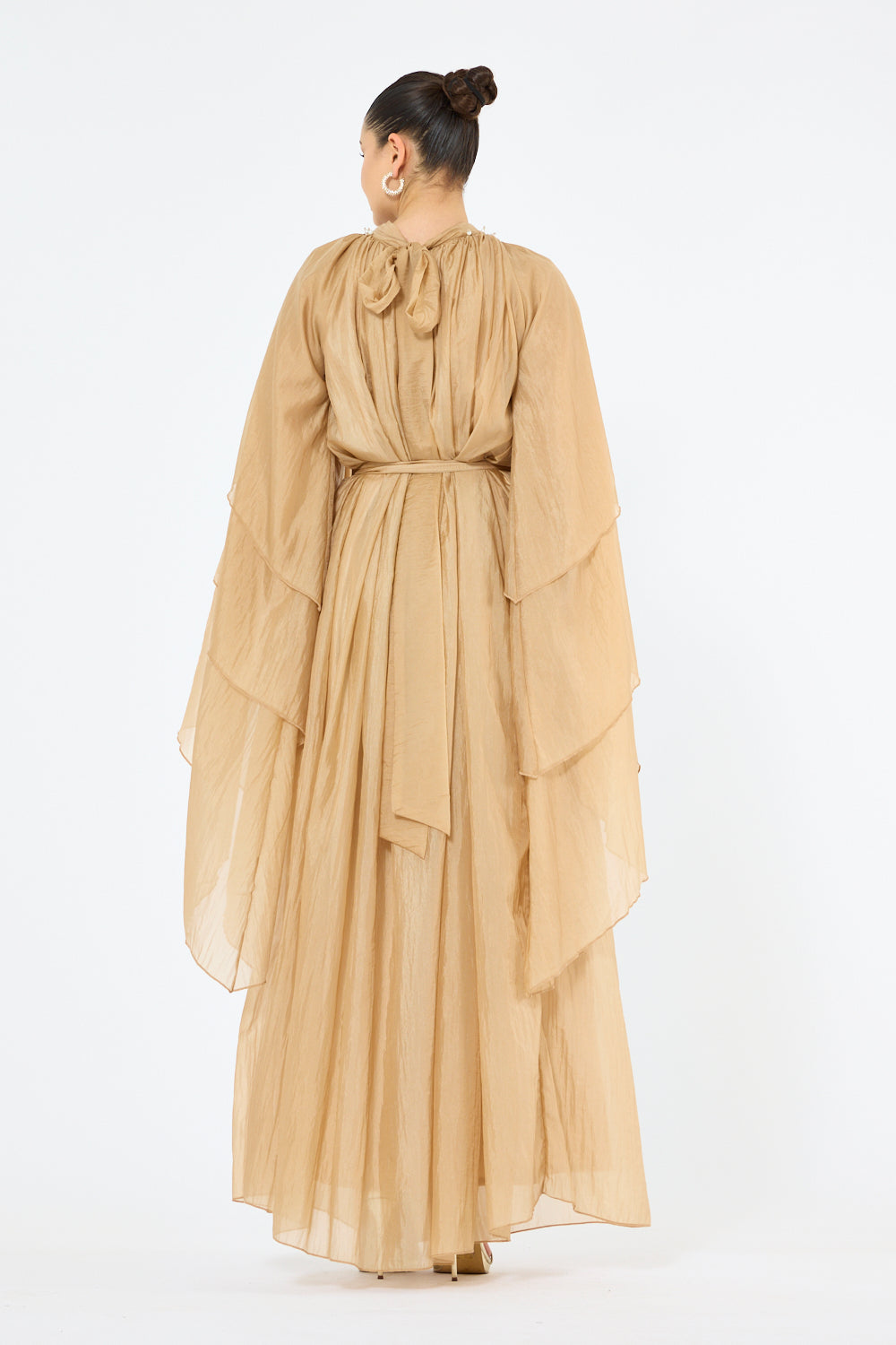 Pearl Trim Gathered Dress