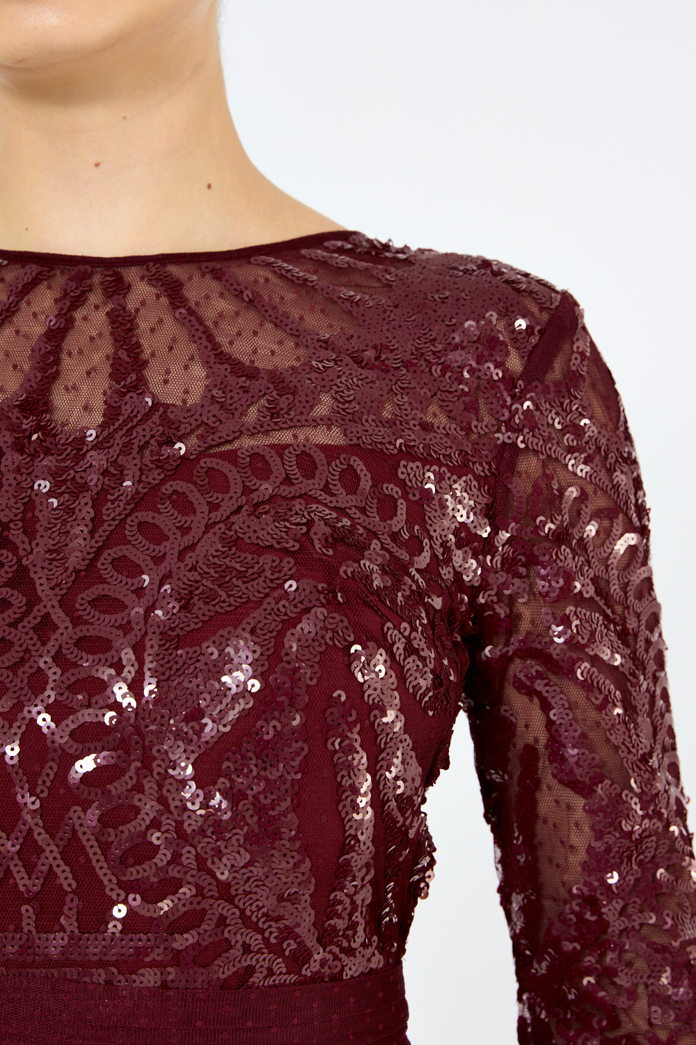 Sequin Pattern Panel Gown