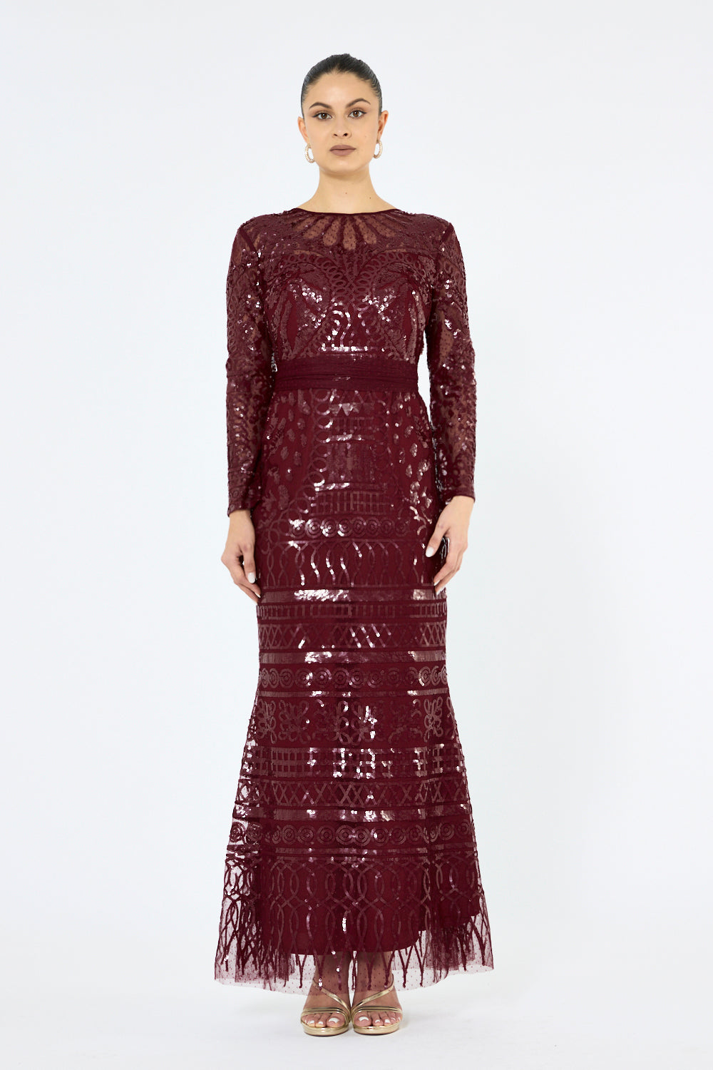 Sequin Pattern Panel Gown