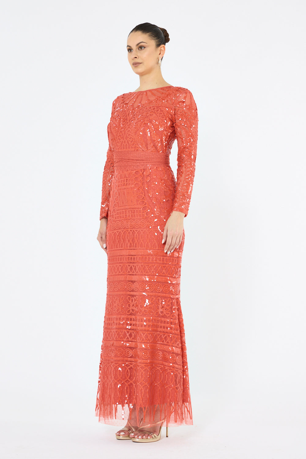 Sequin Pattern Panel Gown
