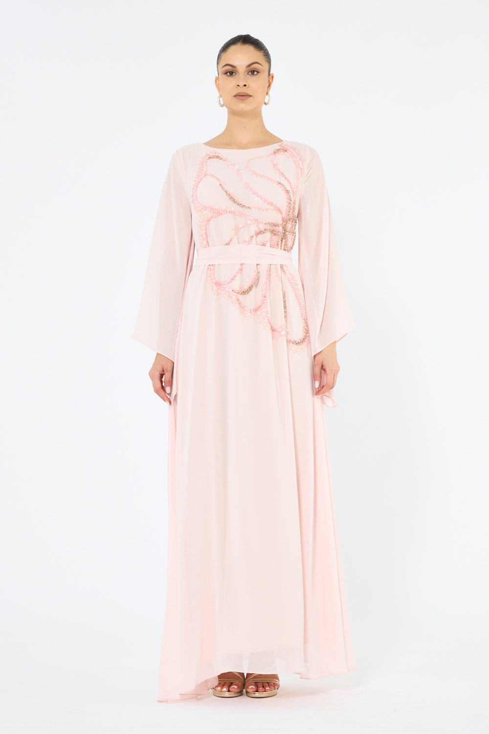 Beaded Embellished Floral Swirl Motif Dress