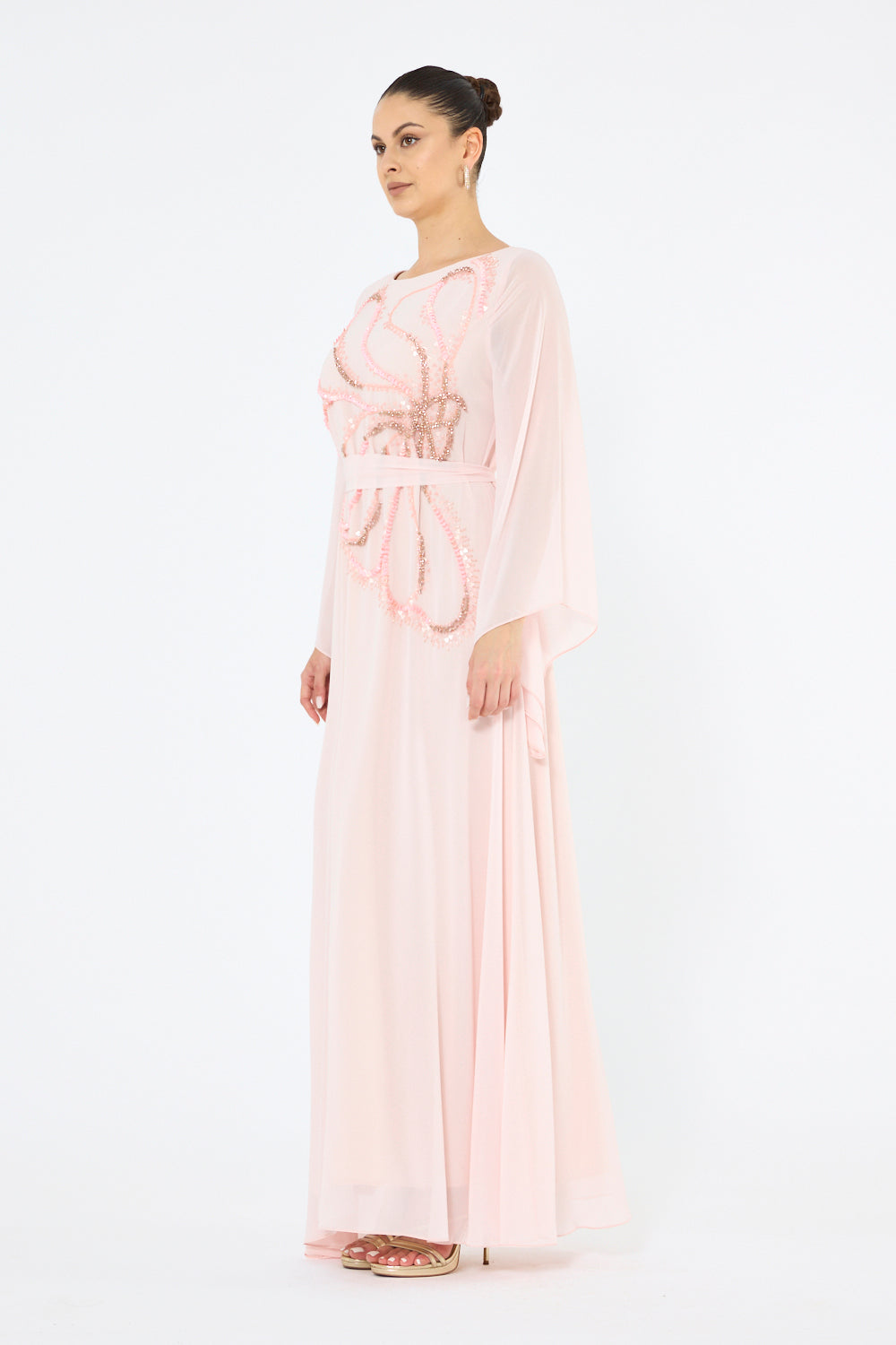 Beaded Embellished Floral Swirl Motif Dress