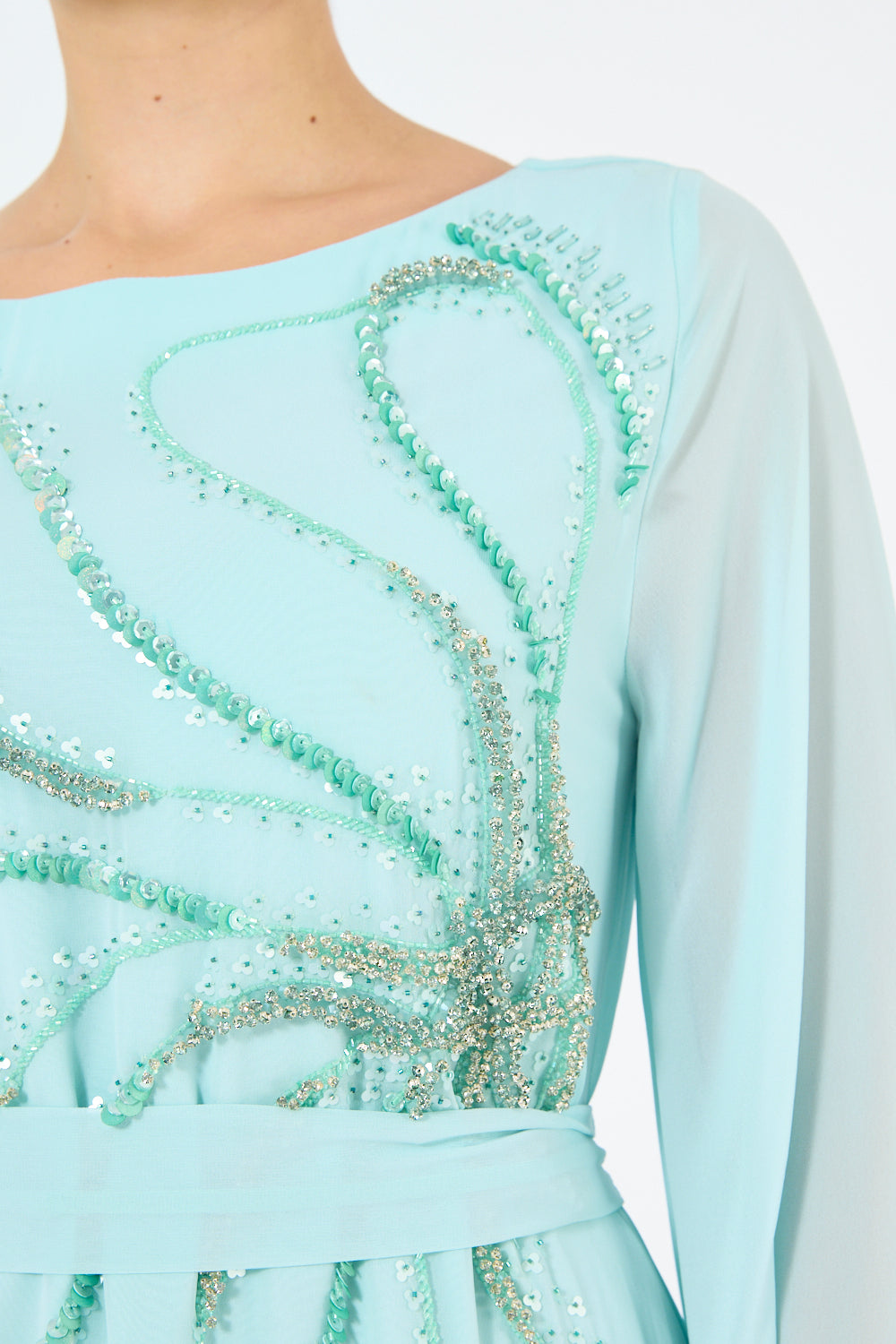 Beaded Embellished Floral Swirl Motif Dress