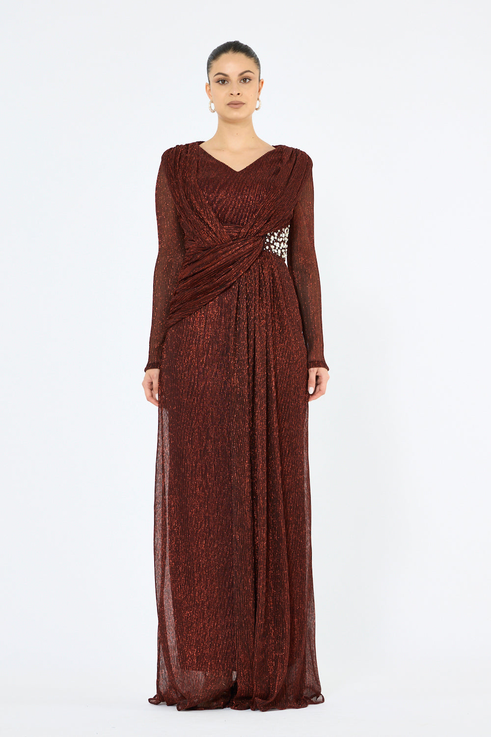 Crisscross Pleated Waist Gown