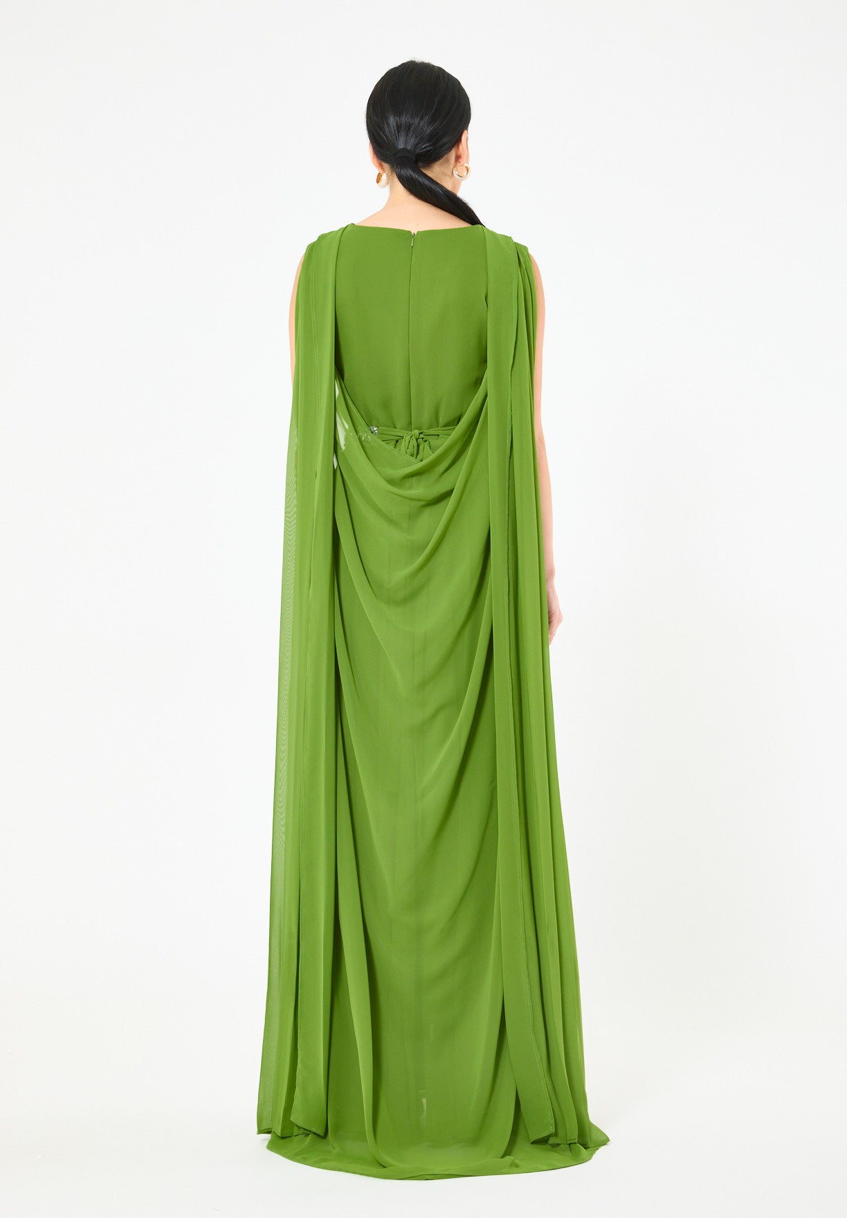 Crystal-Embellished Cape Detail Flowy Dress