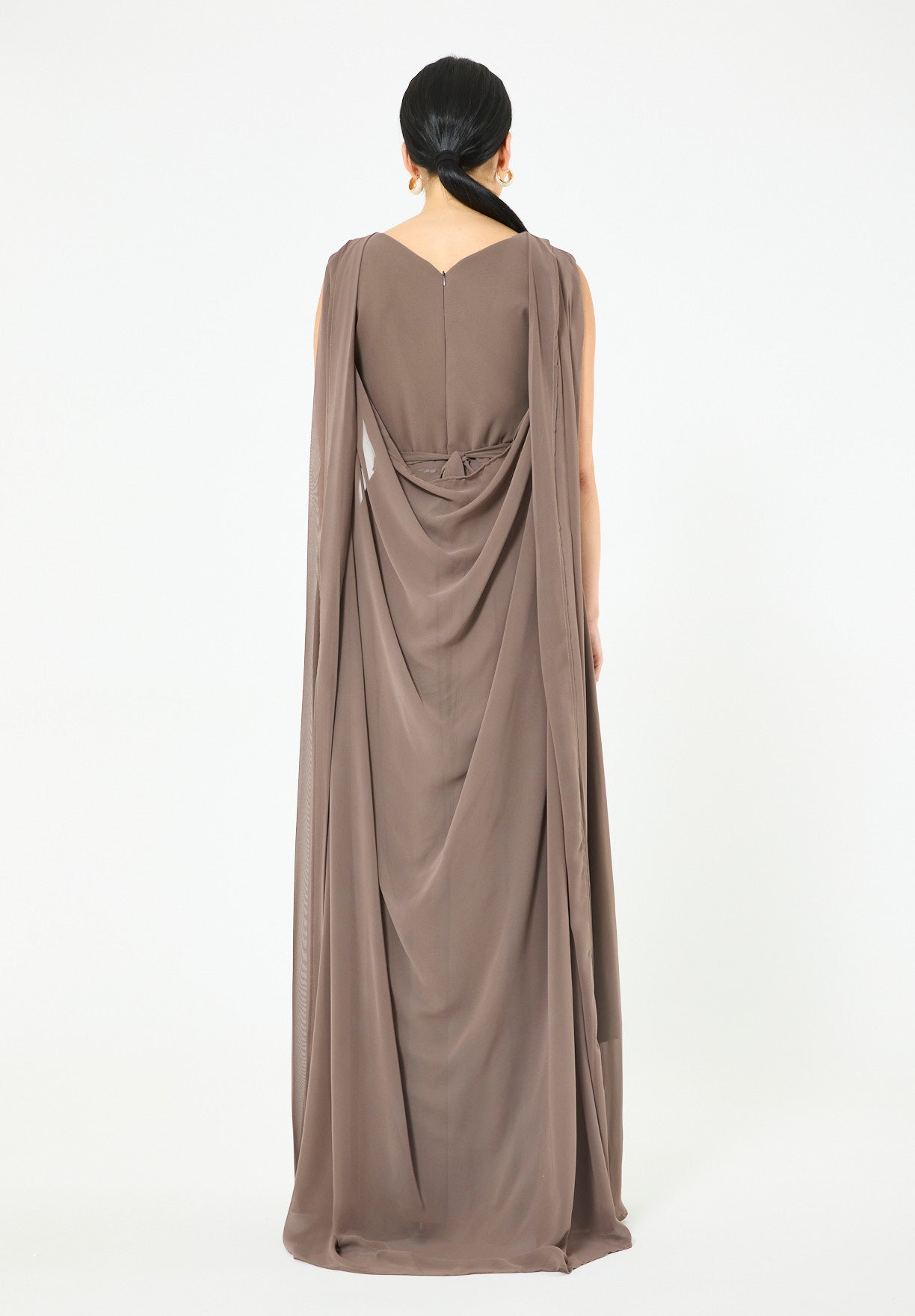 Crystal-Embellished Cape Detail Flowy Dress
